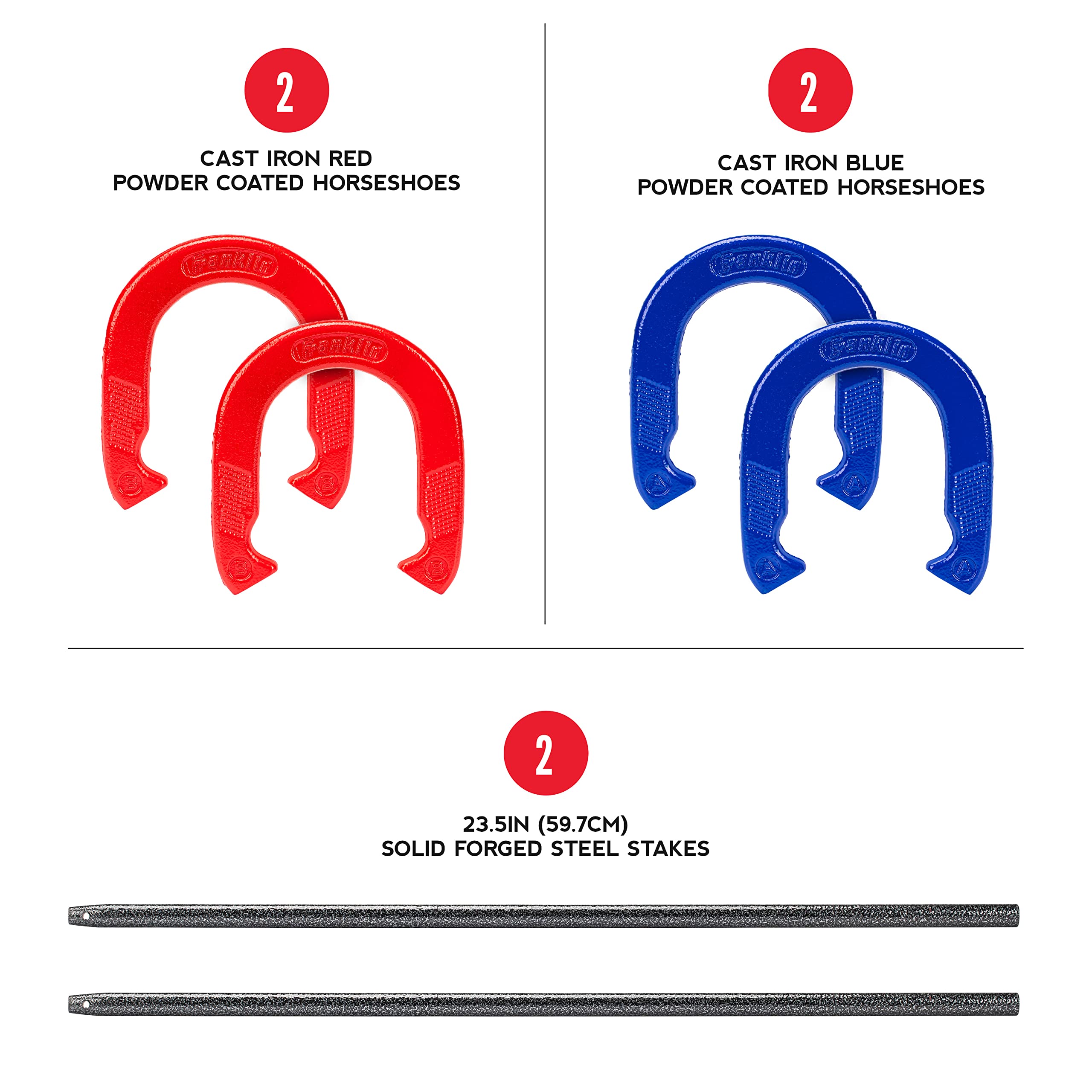 Franklin Sports Horseshoe Set - Steel Horseshoes And Stakes - Official Size And Weight - Perfect For Yard And Beach - Intermedia