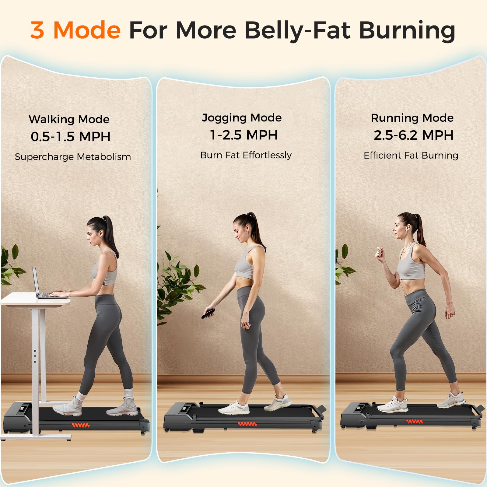 Walking Pad Treadmill, 3.0Hp Walking Pad With Handle Bar, Foldable Treadmills For Home Office, Running Machine With Led Display