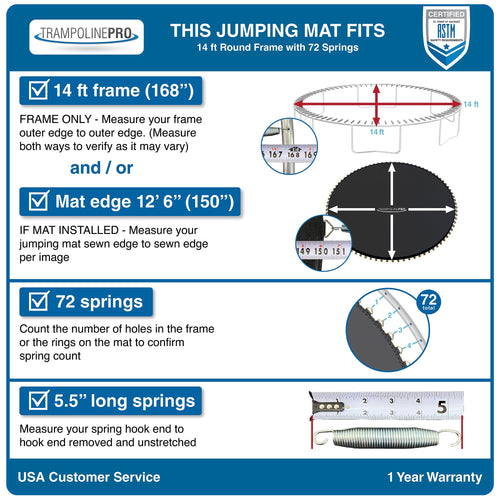 (Sportspower Bouncepro 14Ft Model  Walmart) 150'' Mat With 72 Rings For 14Ft Round Frame And 5.5'' Springs