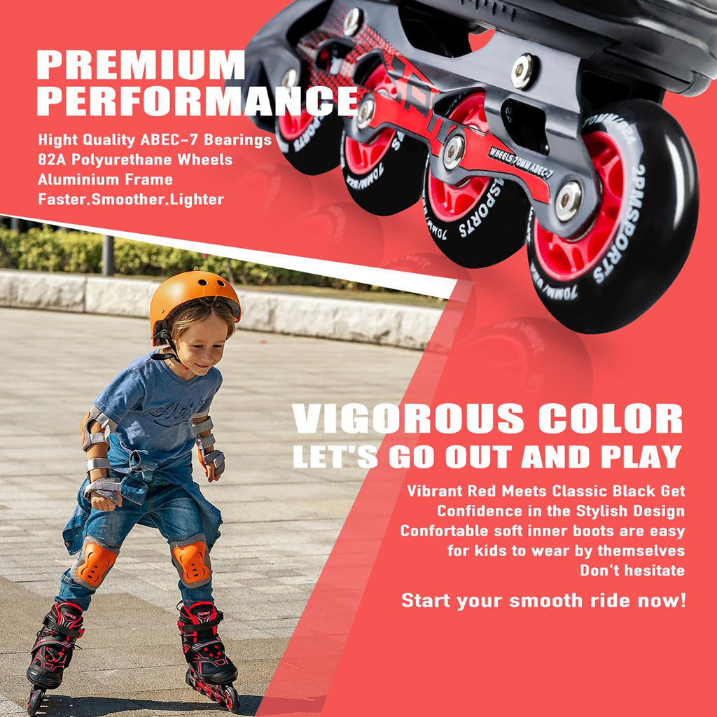 2Pm Sports Torinx Boys Adjustable Inline Skates, Fun Beginner Roller Skates For Kids, Youth, Girls, Men And Women - Red Medium
