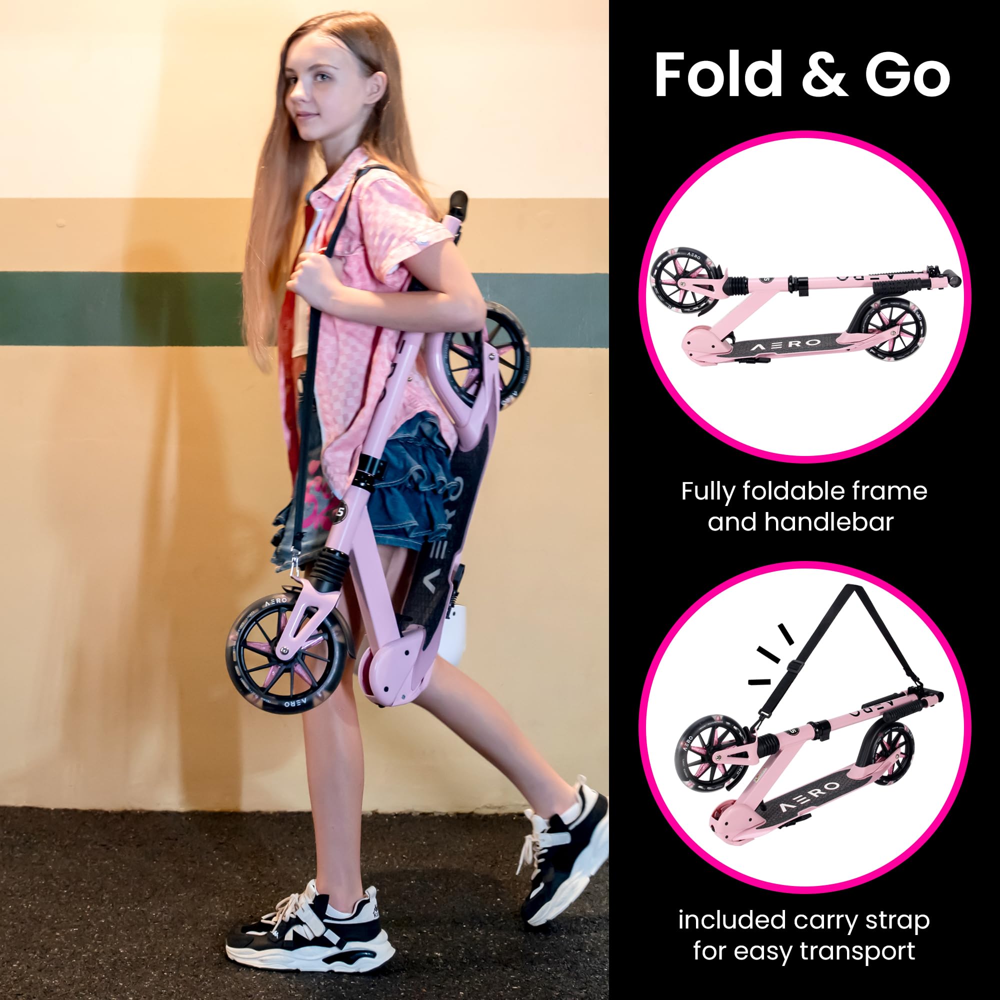 Aero Scooter for Kids 6-12 & Teens | Light Up Big Wheels & Shock Absorption | Boys Girls 2 Wheels Kick Scooter | Foldable & Heig