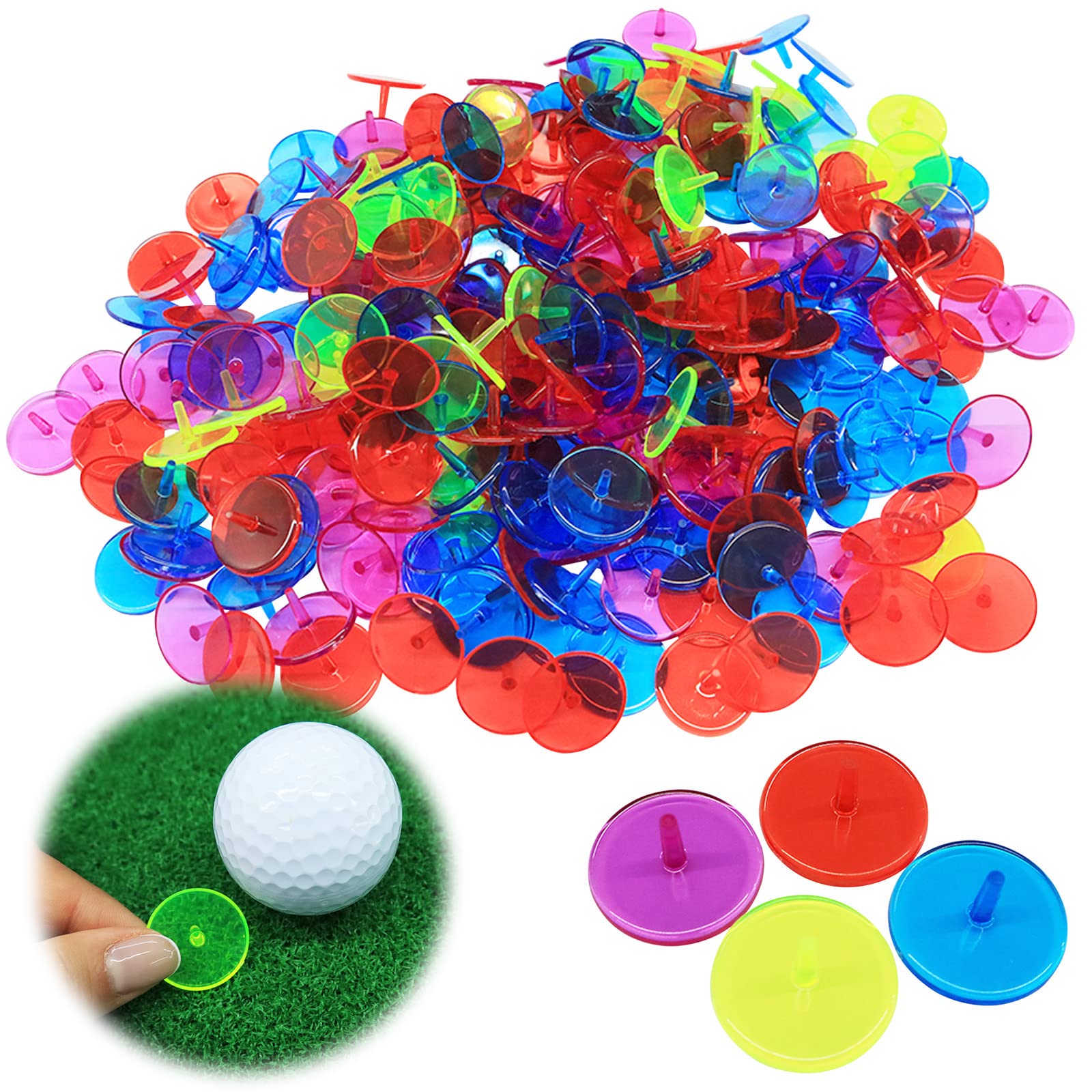 VEASAERS Golf Ball Markers Bulk 50/100/150 Pcs Position Marker Multicolor Transparent Plastic 25mm Flat Round Golf Mark Accessor