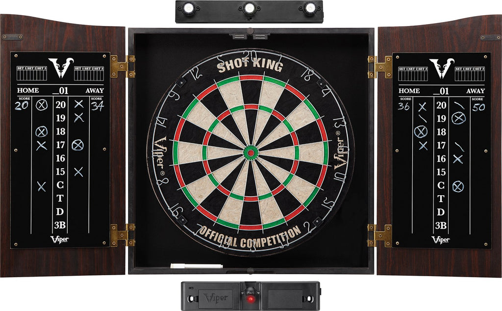 Viper By Gld Products Viper Vault Cabinet & Shot Sisal/Bristle Ready-To-Play Bundle: Elite Set (Shot King Dartboard, Darts, Shad