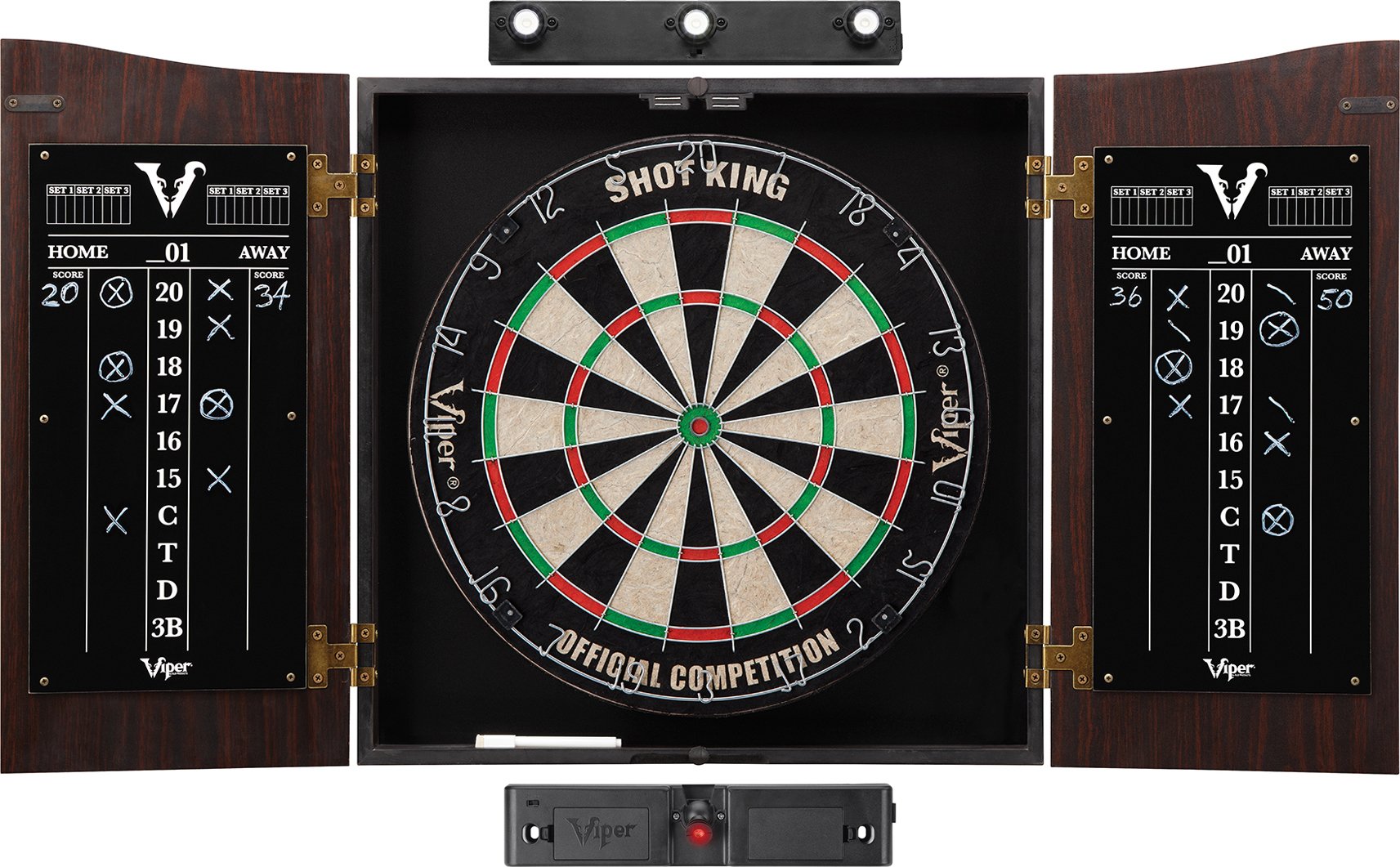 Viper By Gld Products Viper Vault Cabinet & Shot Sisal/Bristle Ready-To-Play Bundle: Elite Set (Shot King Dartboard, Darts, Shad