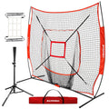 BaseGoal 7'  7' Baseball Softball Practice Net,Baseball Backstop,with Batting Tee,for Hitting Pitching Batting Catching with Bow