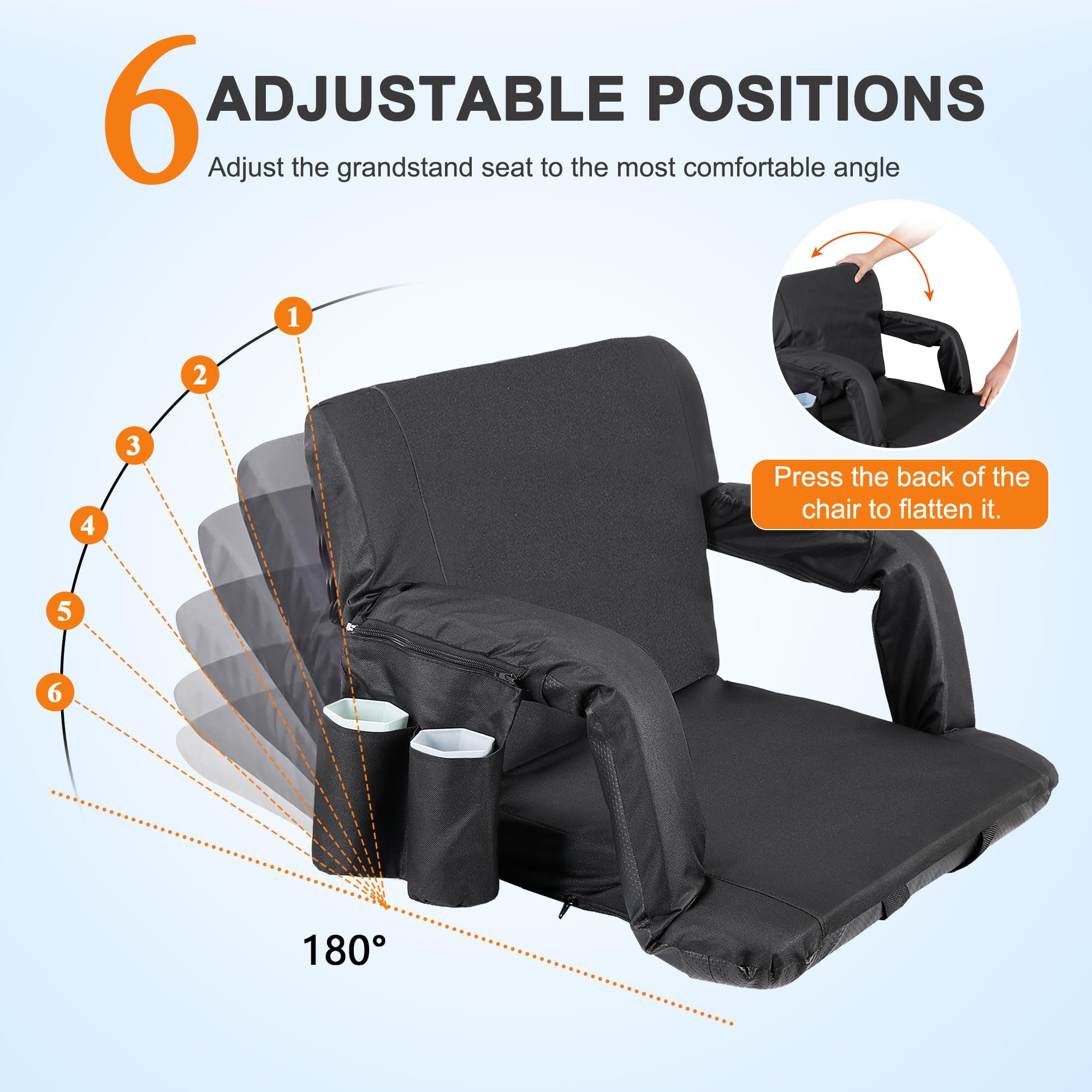 Nova Microdermabrasion 20.5''/25'' Wide Stadium Seat For Bleachers W/Back Support Padded Cushion Portable Reclining Bleacher Sea