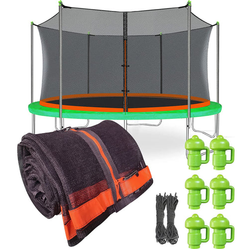14Ft Trampoline Net Replacement With 6 Enclosure Pole Caps, Trampoline Replacement Enclosure Net Round Safty Uv-Resistant Weathe