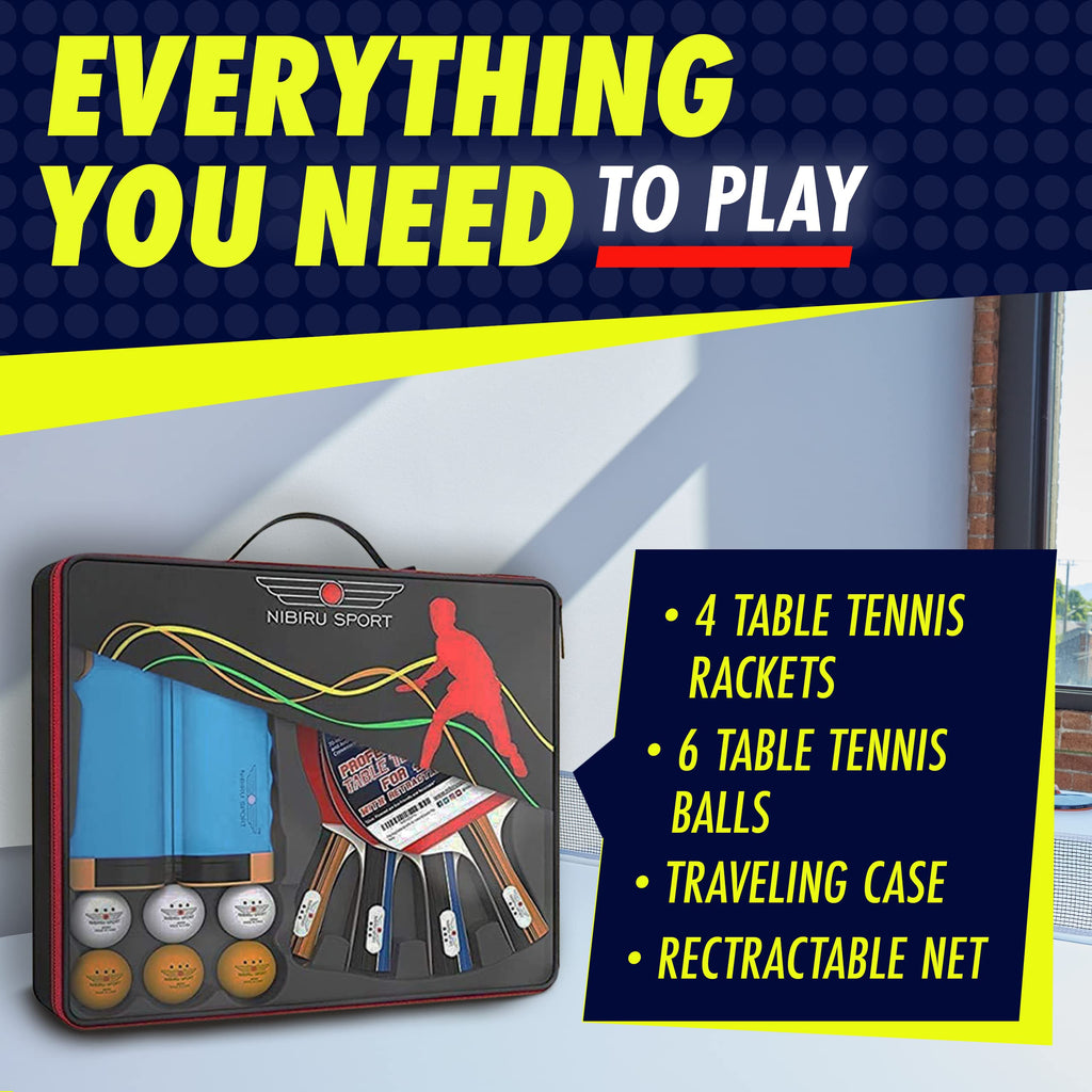 Nibiru Sport Ping Pong Paddles Set - Professional Table Tennis Rackets And Balls, Retractable Net With Posts And Storage Case -