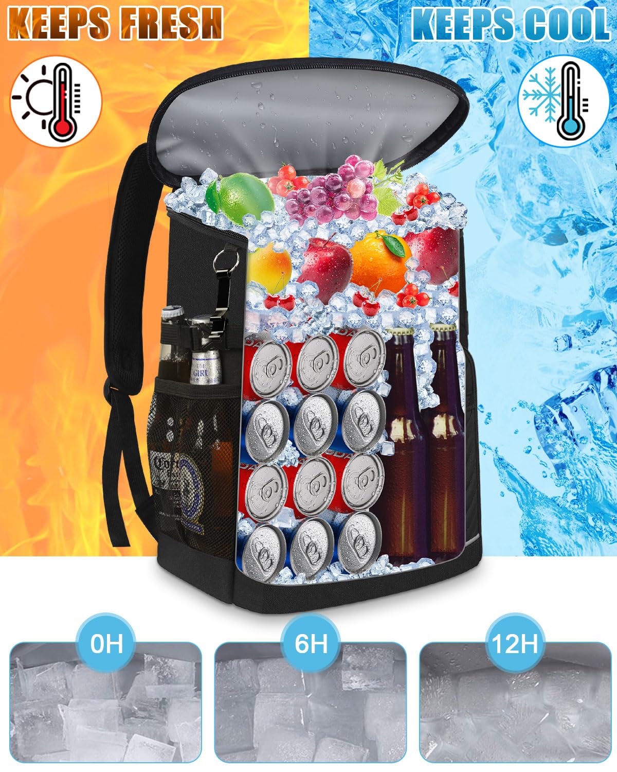 Cooler Backpack Insulated Leakproof Waterproof Backpack Cooler Bag 30 Cans, Large Capacity Lightweight Travel Camping Beach Back