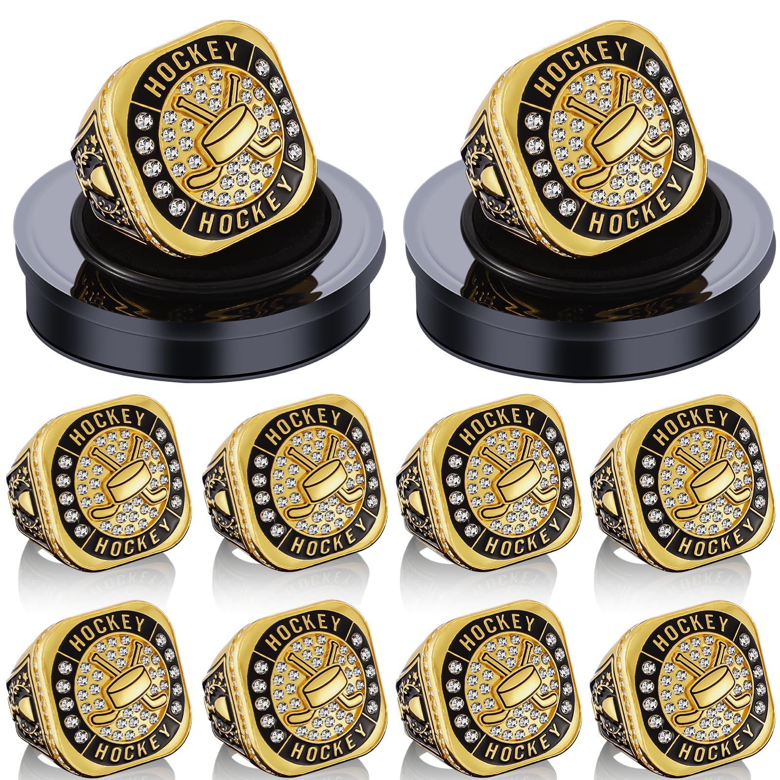 Highergo 10 Pcs Basketball Softball Baseball MVP Dancer Champion Trophy Ring with Display Stand Star Football Soccer Volleyball 