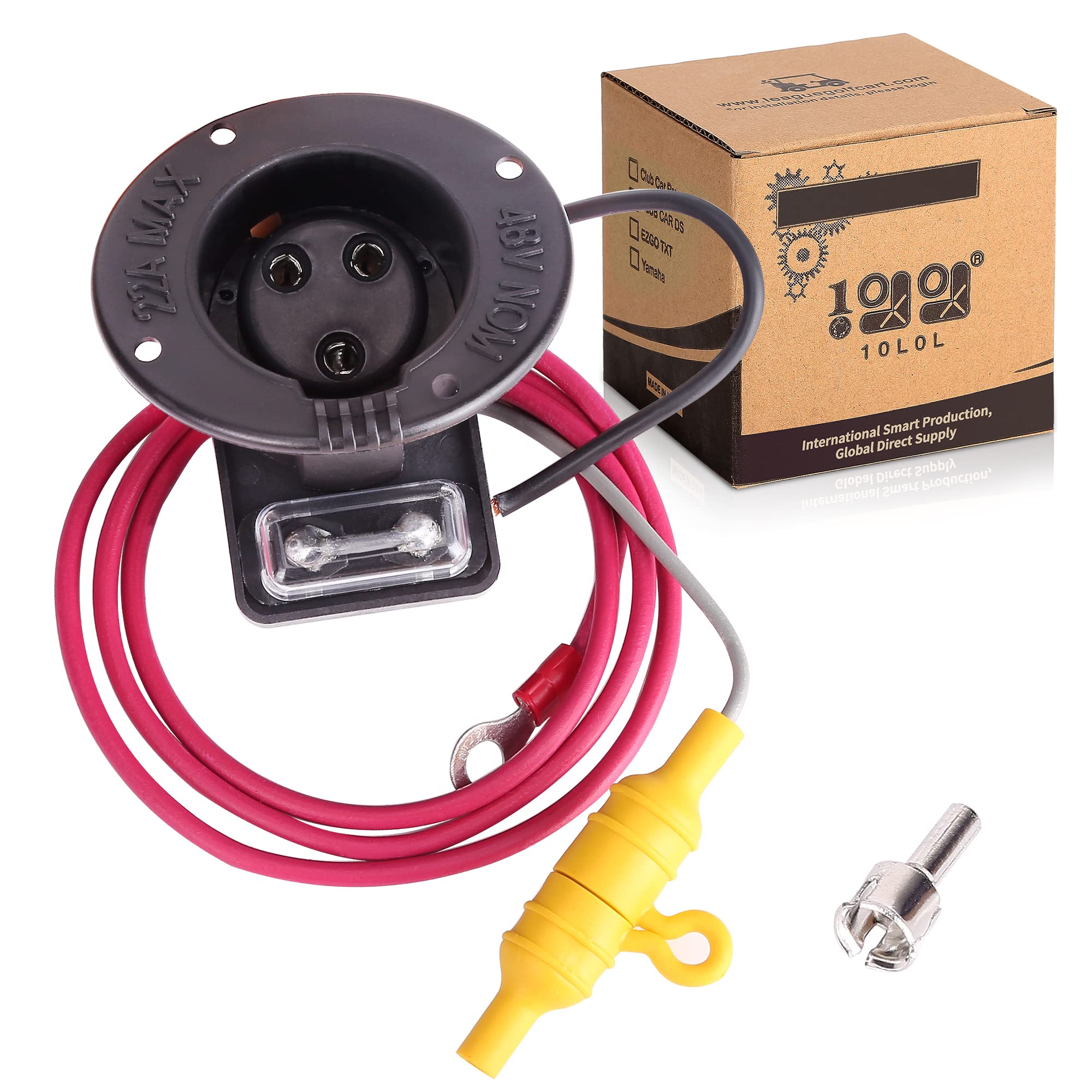 48 Volt Charger Receptacle And Fuse Assembly For Club Car Ds 2000-Up Electric Golf Cart, Oem# 1018021-01 1018468-01