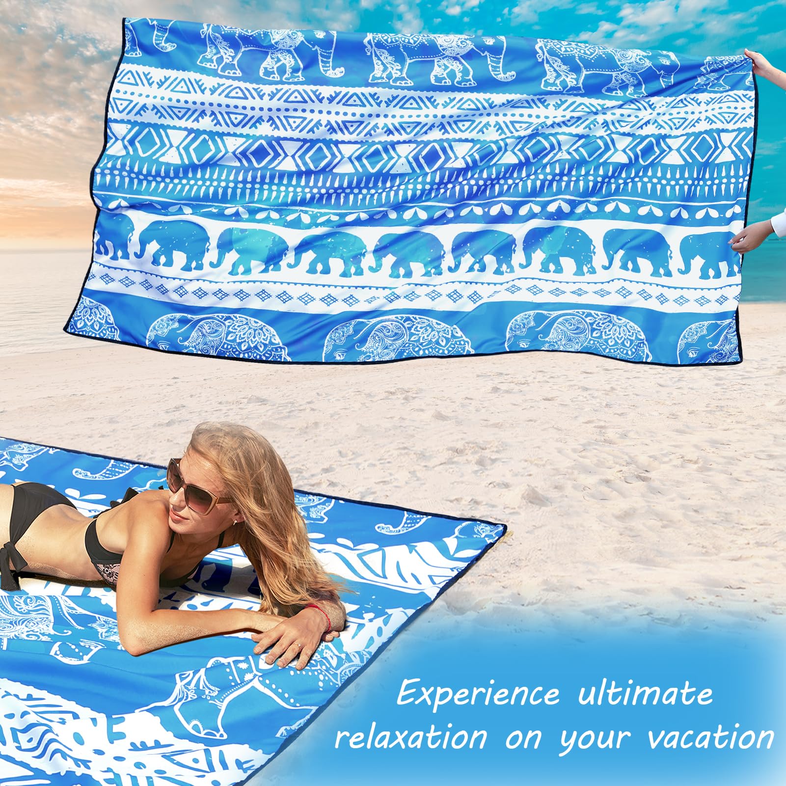 Aisparky Beach Blanket Waterproof Sandproof, Oversized Large Beach Mat 79 X 83/120X108 For 1-8 Adults, Quick Drying&Compact&Ligh