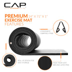Cap High Density Exercise Mat With Strap, 74''X24''X1 - Blue