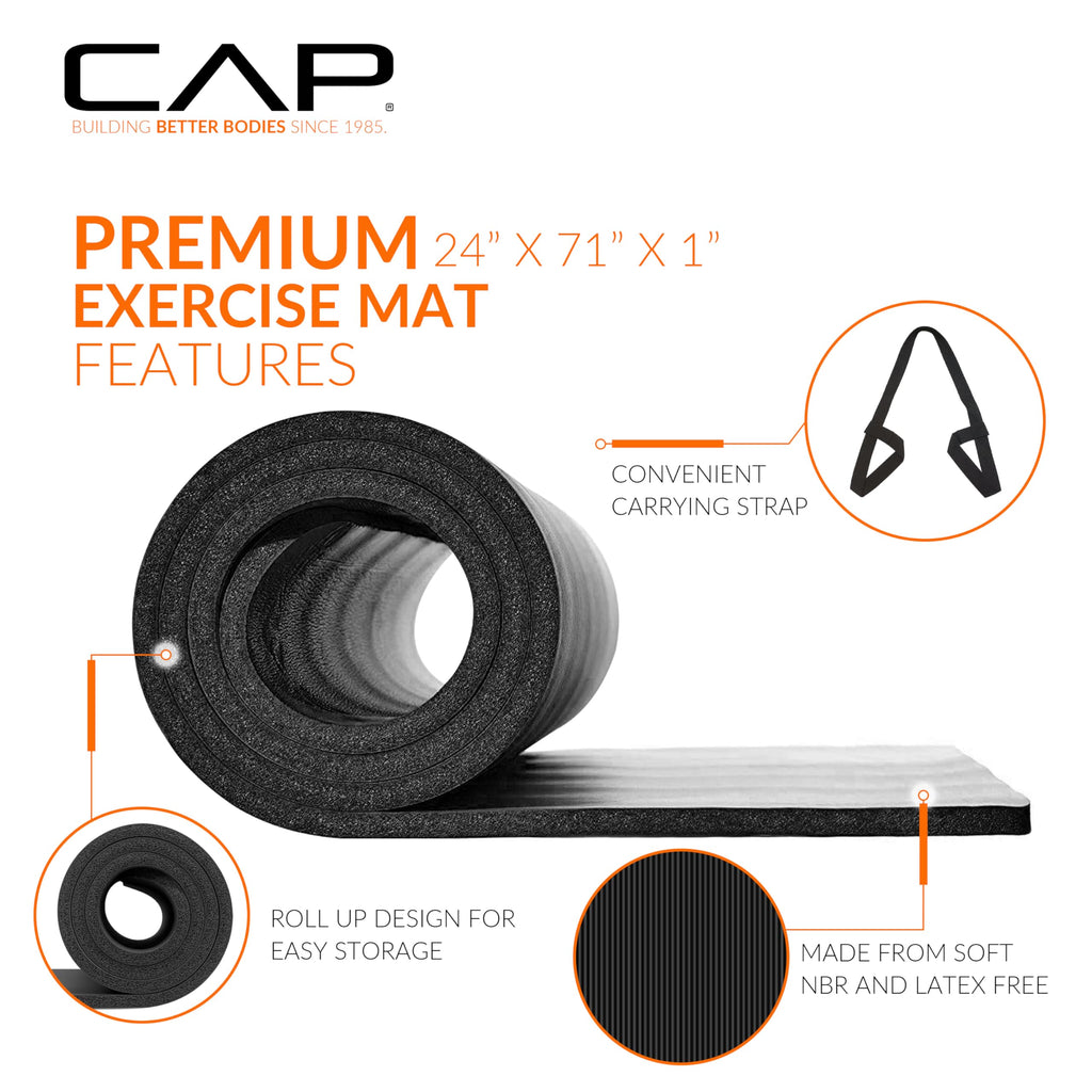 Cap High Density Exercise Mat With Strap, 74''X24''X1'' - Purple