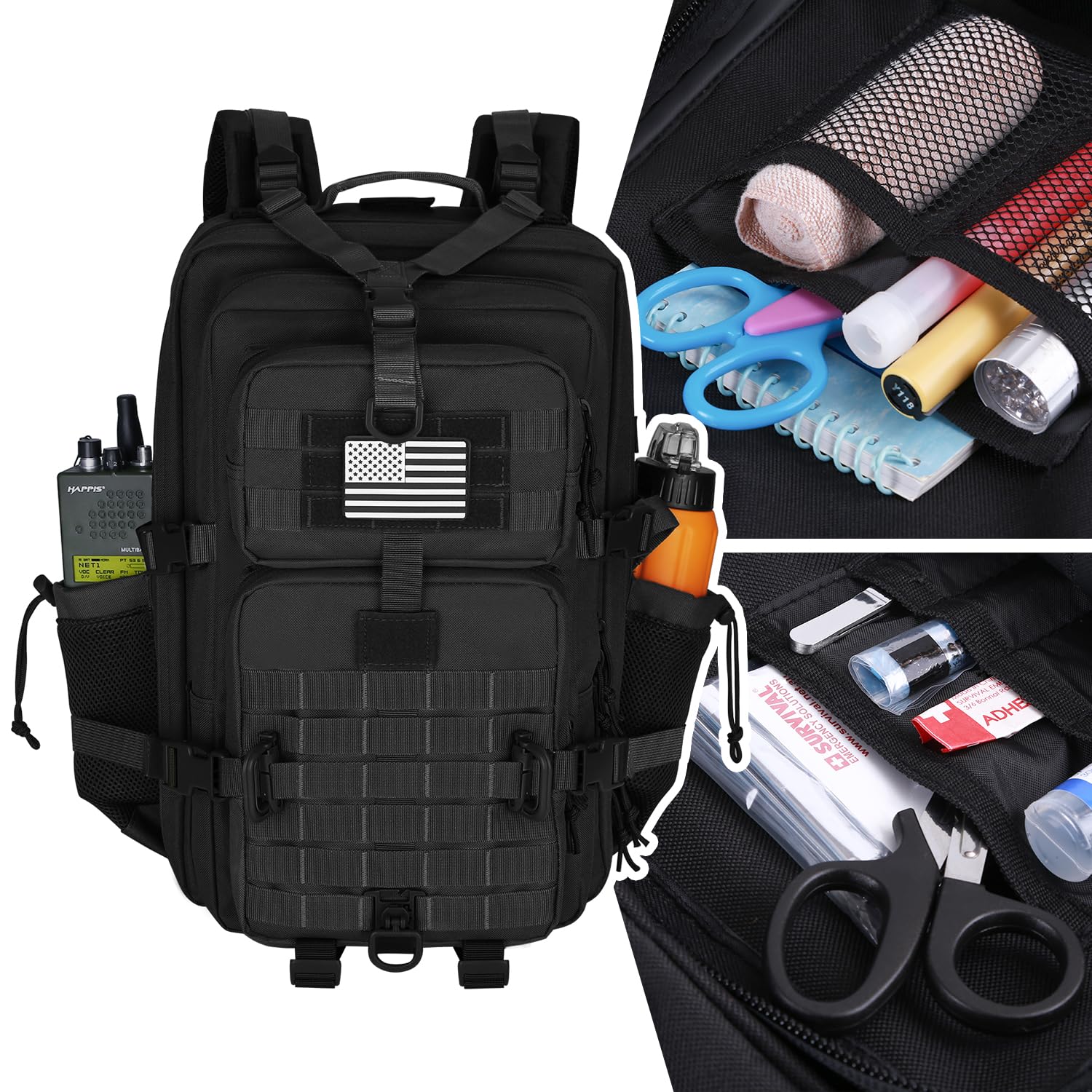 Hannibal Tactical 45L Molle Assault Backpack, Tactical Backpack Military Army Camping Rucksack With Bottle Holder, 3-Day Pack Tr