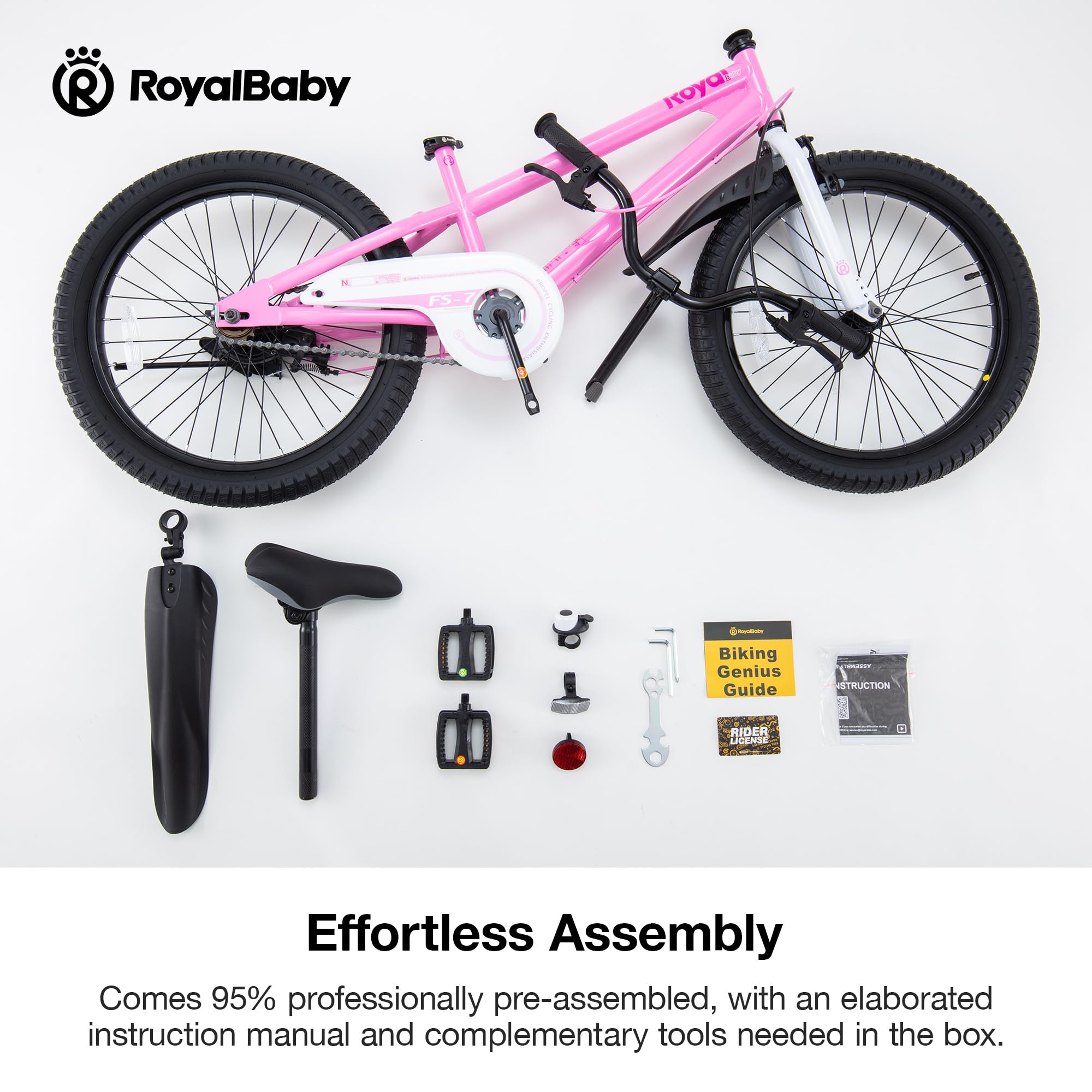 RoyalBaby Freestyle 7 Kids Bike 20 Inch Wheel Teens Bicycle Girls Ages 6-10 Years, Kickstand and Water Bottle Included, Pink