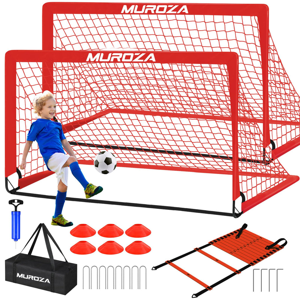 Kids Soccer Goals For Backyard Set, 2 Pack Of 6X4 Ft Portable Pop Up Soccer Nets With Soccer Ball, Agility Ladder, Cones, Comple
