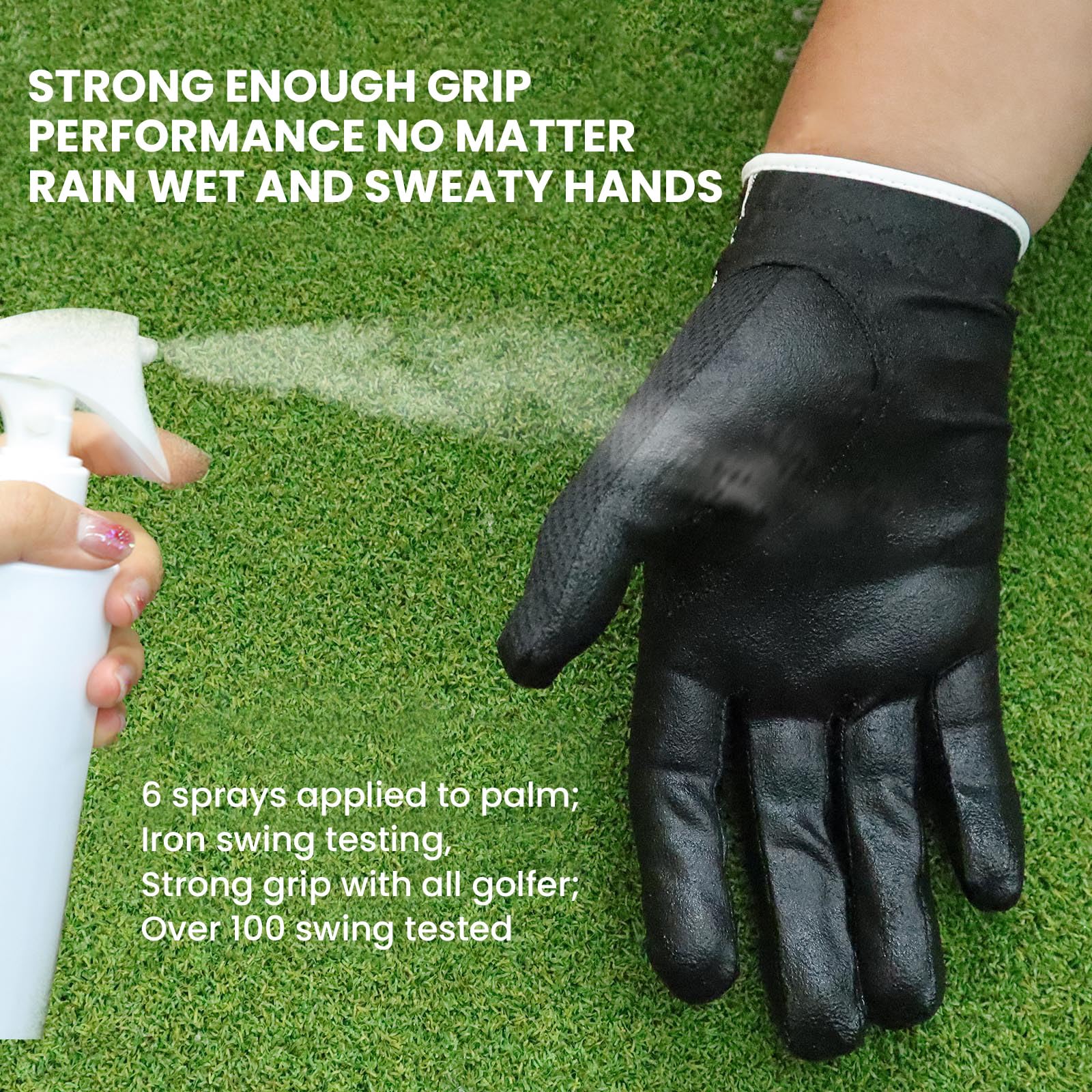Finger Ten Men? Golf Glove Left Hand Rain Grip Pack, Durable Fit For Hot Wet All Weather (Black, Large)