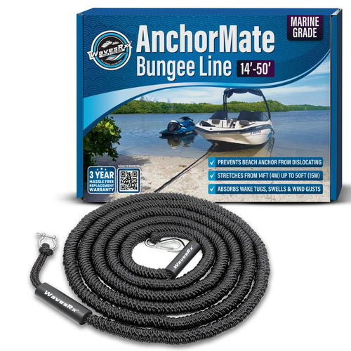 AnchorMate Bungee Line 14-50 Ft| Boat Bungee Dock Lines for Boats, PWCs & Kayaks | Absorbs Shock from Swells & Wind, Prevents An