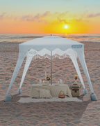 OutdoorMaster Beach Cabana with Fringes, Portable 6 x 6 Beach Canopy for Sand, Easy Set Up Sun Shelter, Included Side Wall, UP