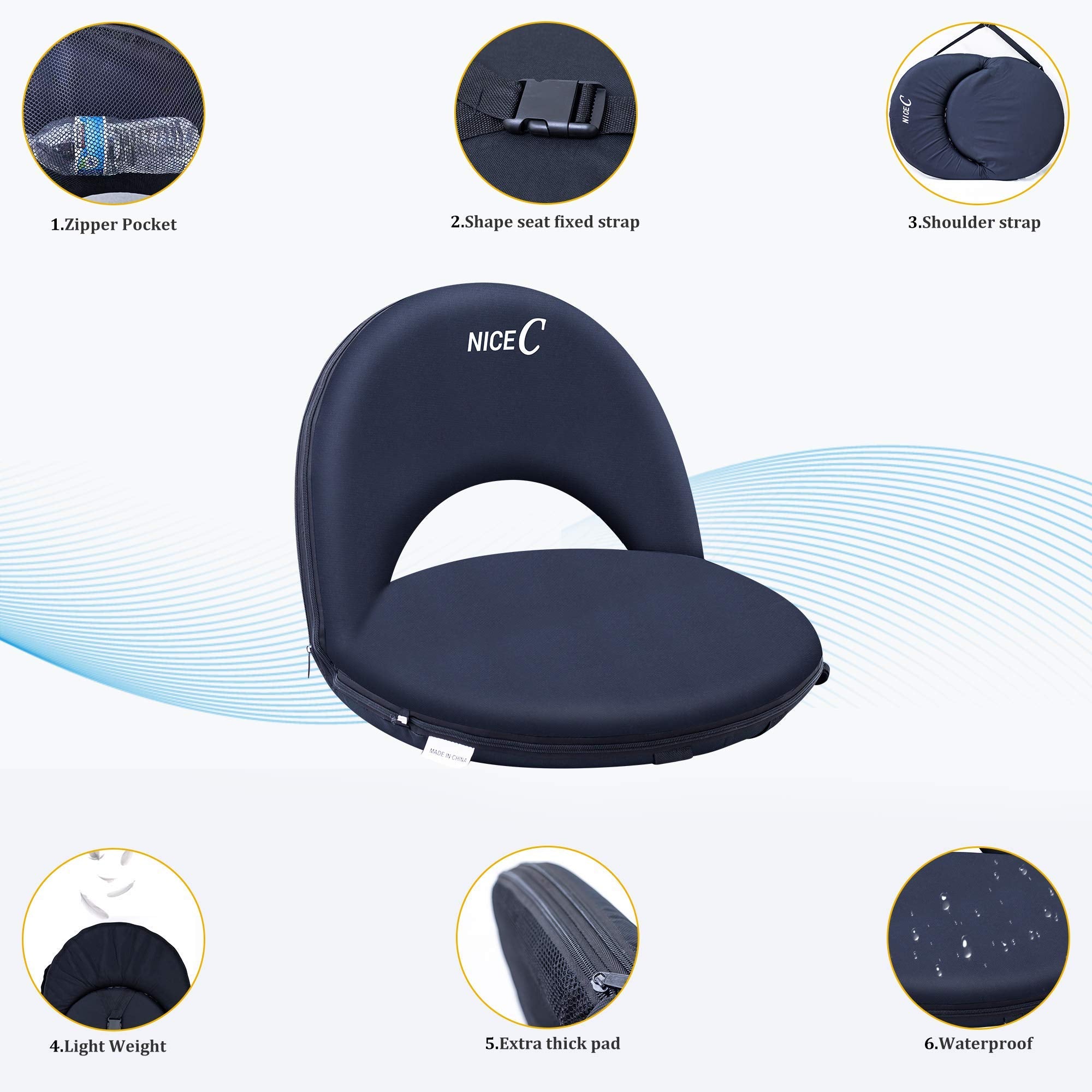 Nice C Stadium Seats, Floor Chairs, Bleacher Chairs, 10-Posisition Reclining Waterproof Cushion, Ultralight, Foldable, Extra Thi