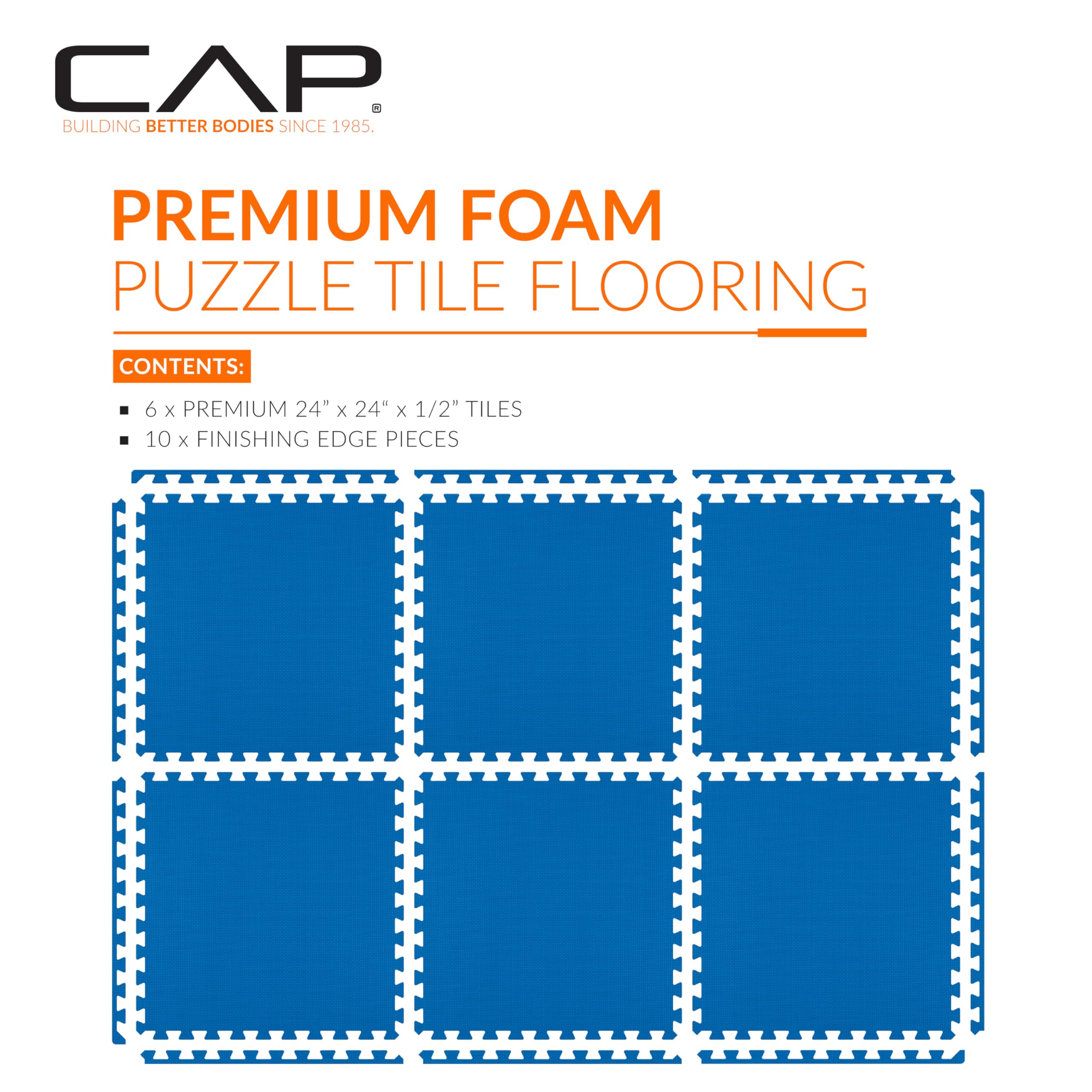 Cap Barbell 1/2-Inch Interlocking Eva Foam Exercise Puzzle Mats - 1 Pack | 24'' X 24'' X 1/2'' | T Pattern - Blue