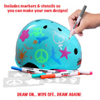 Wipeout Dry Erase Kids Helmet For Bike, Skate, And Scooter, Teal Blue Youth 5+
