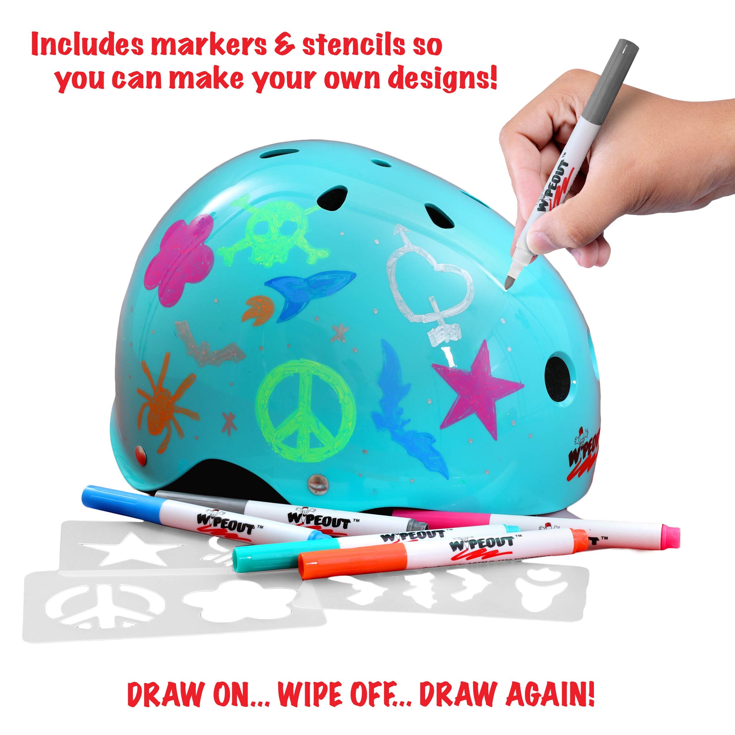 Wipeout Dry Erase Kids Helmet For Bike, Skate, And Scooter, Teal Blue Youth 5+