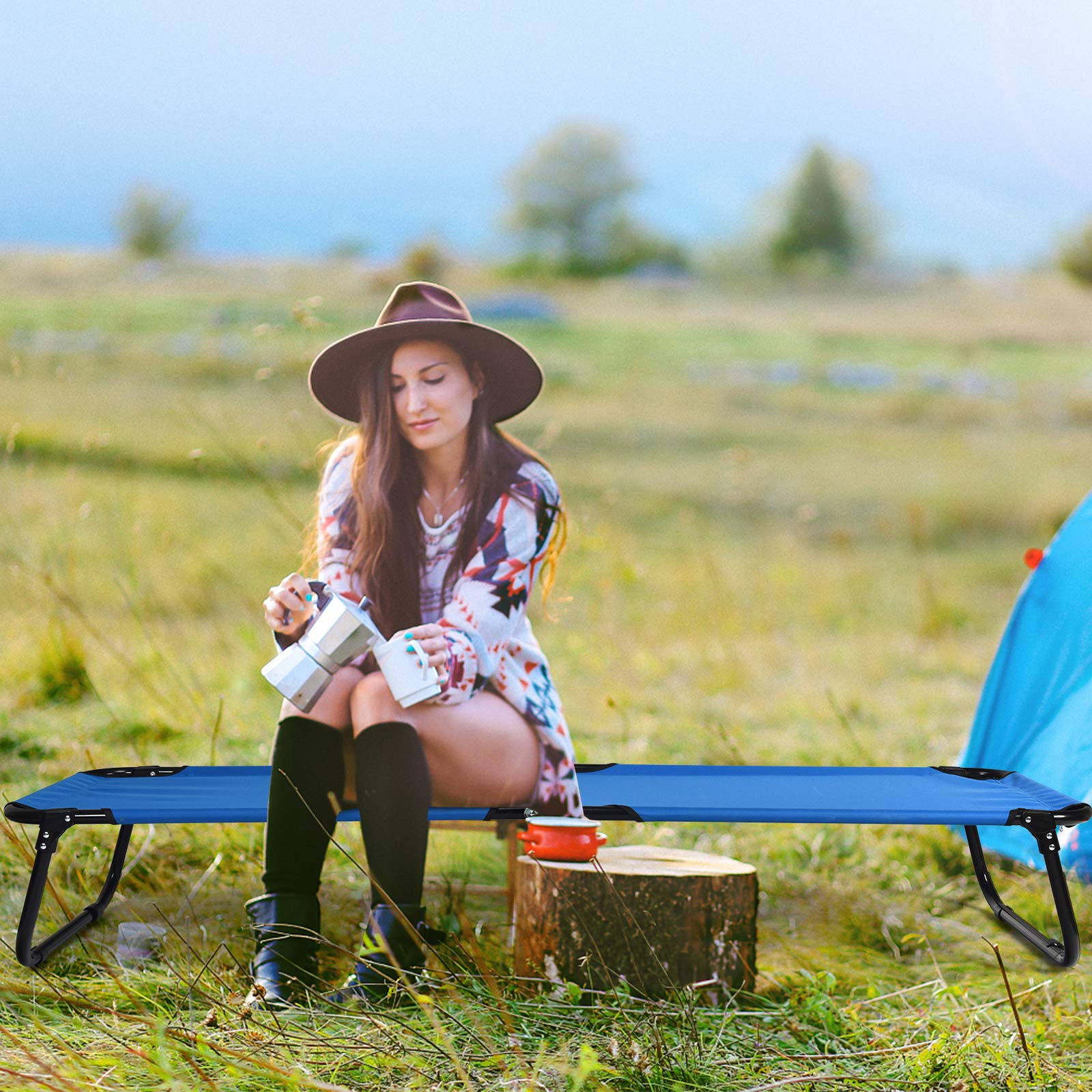 Gymax Folding Camping Cot, Portable Ultralight Compact Sleeping Cot Bed For Adults With Oxford Fabric, For Outdoor Travel Backpa