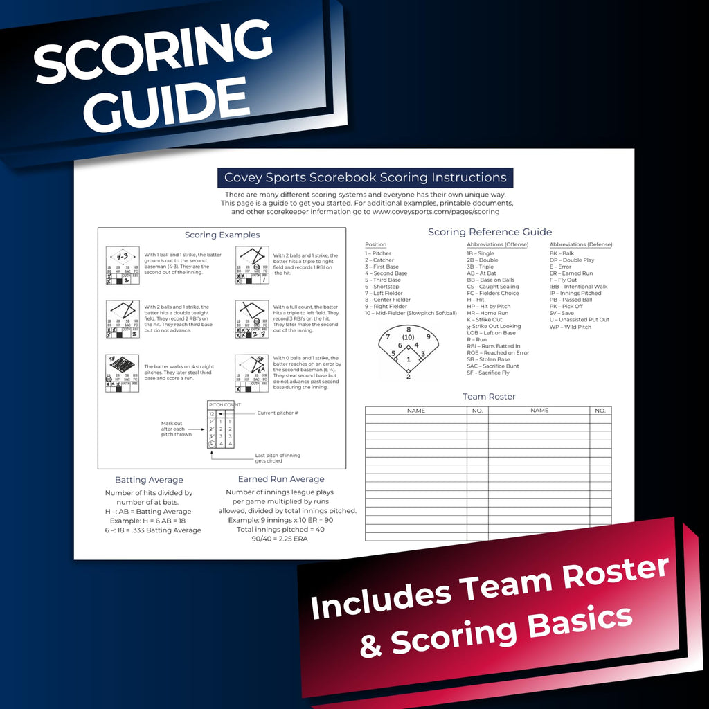 Covey Baseball Softball Scorebook Side By Side Format - (50 Games) - Score Keeping Book With Sheets Designed To Make Baseball An