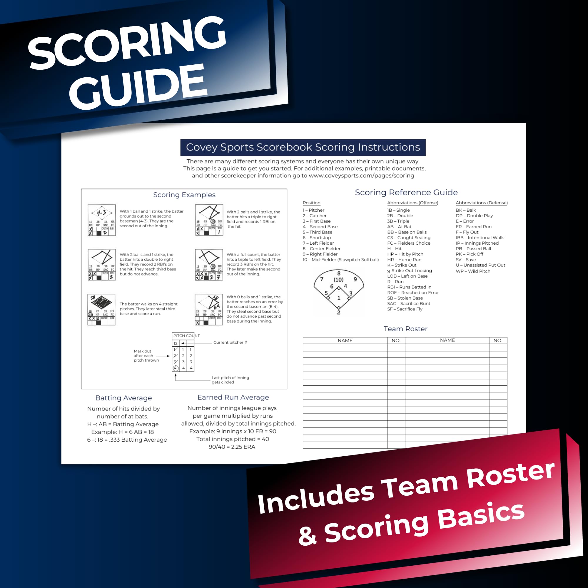 Covey Baseball Softball Scorebook Side By Side Format - (50 Games) - Score Keeping Book With Sheets Designed To Make Baseball An