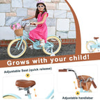 Glerc Little Molly 14 Inch Kids Bike, Retro Cruiser Girls Bike for Children Ages 3-5 Years Old, Kids Bicycle with Wicker Basket