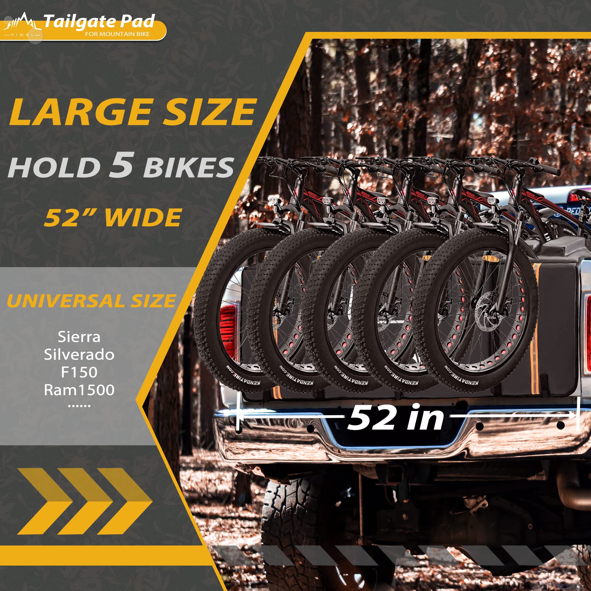Gohimal Tailgate Pad Pro For Mountain Bike, Tailgate Bike Pads Up To 5 Mountain Bikes On Most Full-Size Trucks, With Reflective