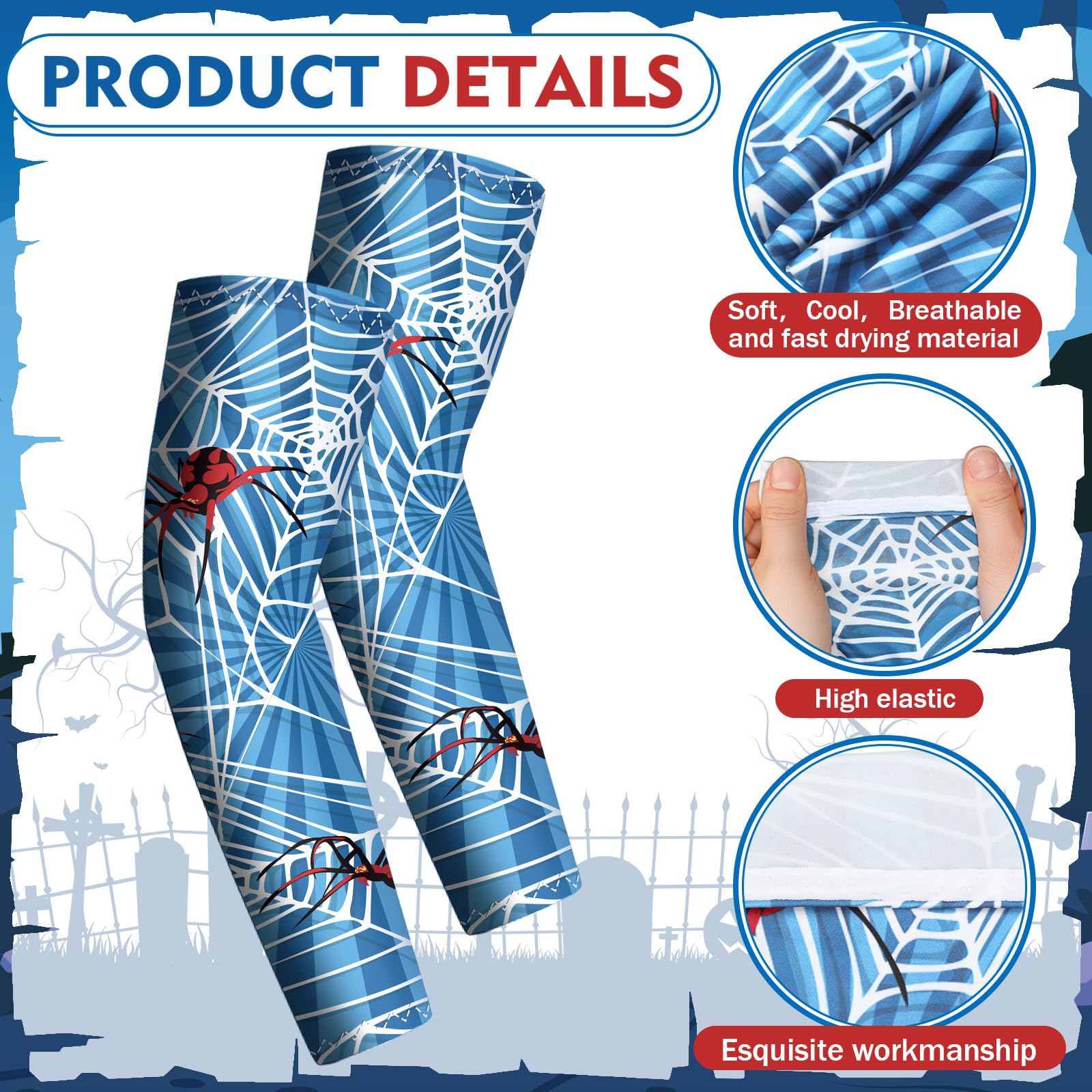 Newcotte 12 Pairs Arm Sleeves For Kids Compression Football Baseball Youth Uv Protection Breathable Cooling Sleeve (Spider,10-14