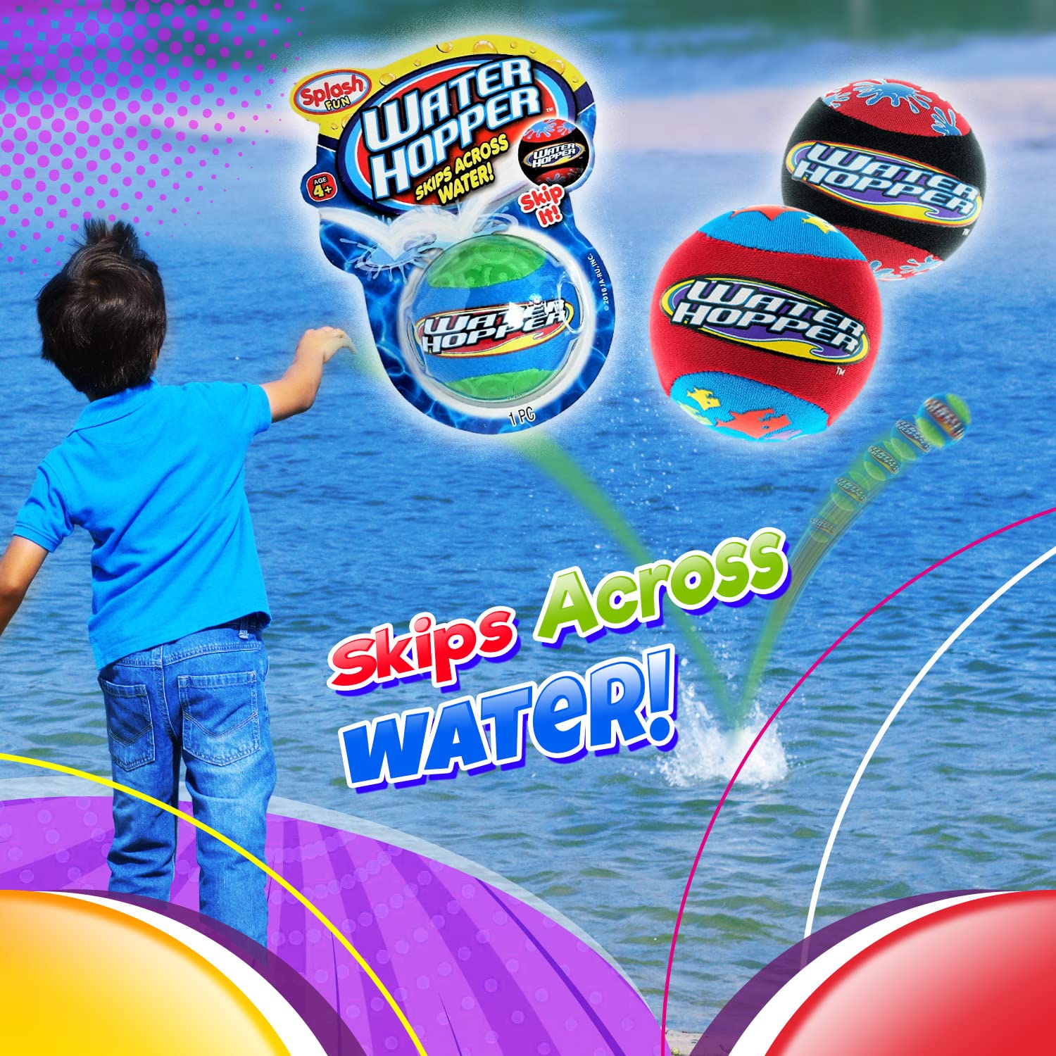 Ja-Ru Water Hopper Ball Toy Pack (1 Pack Assorted) Bouncing Water Skip Ball. Water Balls For Pool And For Beach Game. Squishy Sk