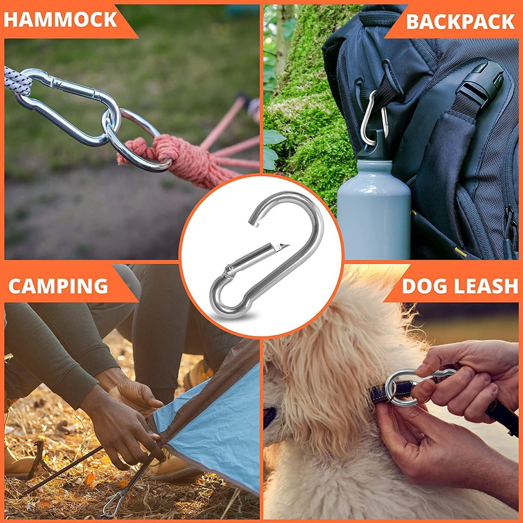 Grandbuy 3.15 Inch Large Spring Snap Hook Carabiner, 304 Stainless Steel Snap Hook Heavy Duty Carabiner Clip, Stainless Steel Sp