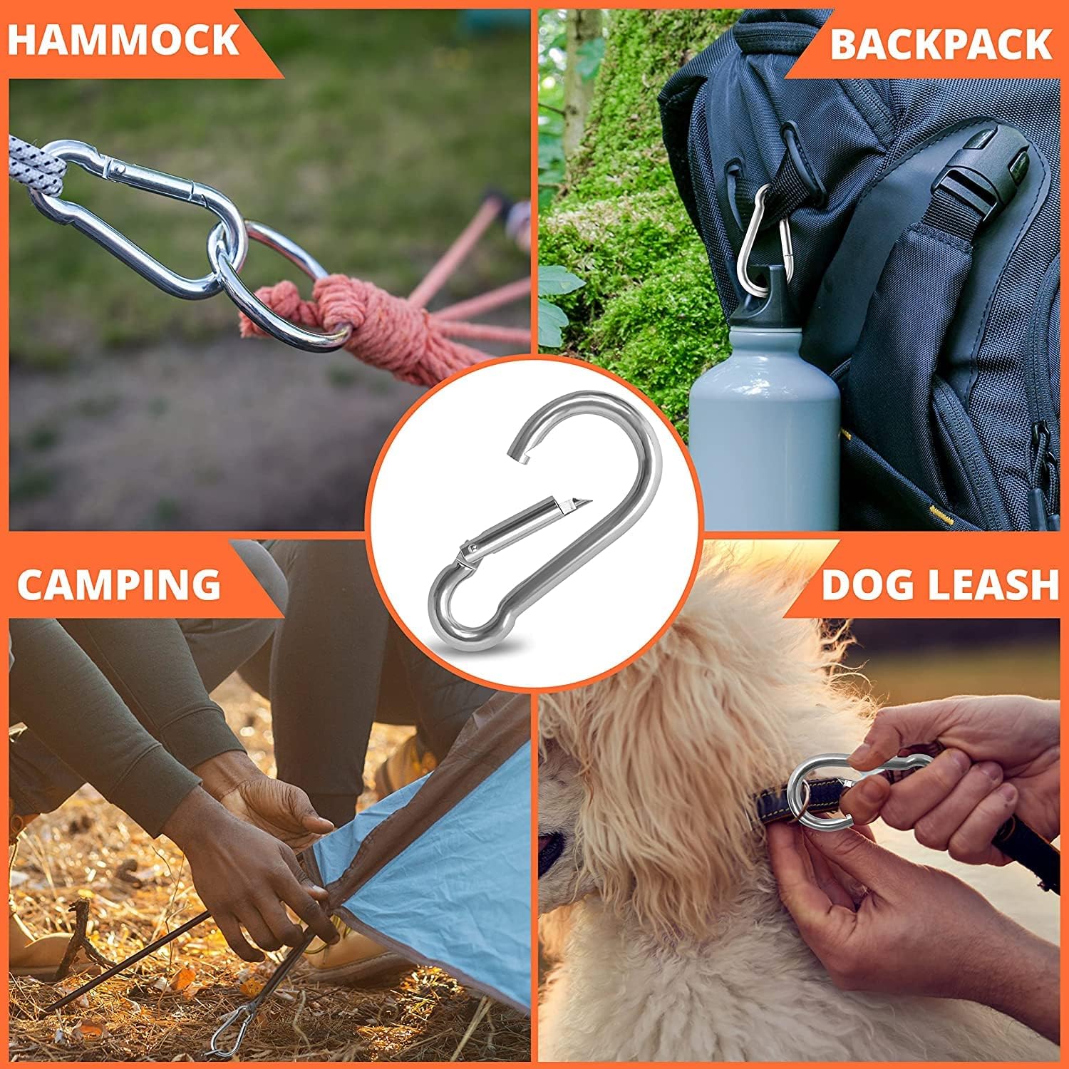 Grandbuy 3.15 Inch Large Spring Snap Hook Carabiner, 304 Stainless Steel Snap Hook Heavy Duty Carabiner Clip, Stainless Steel Sp