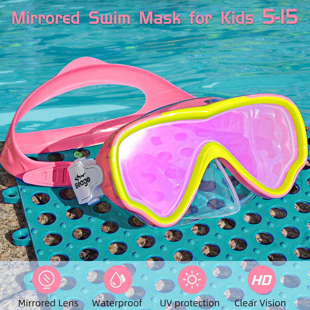 Seago Kids Swim Mask Swimming Goggles for Boys Girls Youth Toddlers 5-15, Anti-Fog No Leak 180 Clear Goggles Kids Pool Underwate