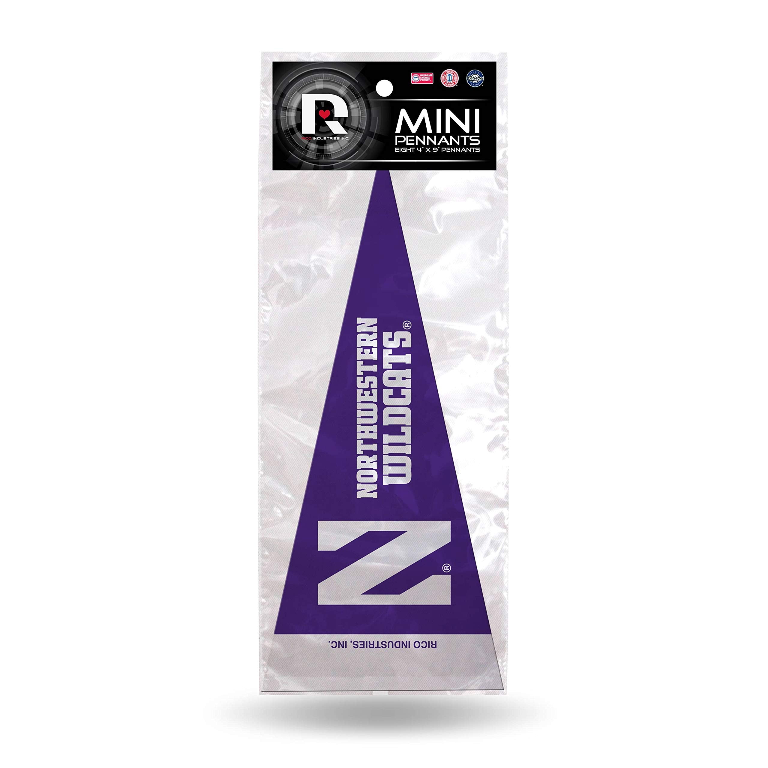 Rico Industries Ncaa Northwestern Wildcats 8-Piece 4-Inch By 9-Inch Classic Mini Pennant D  Cor Set