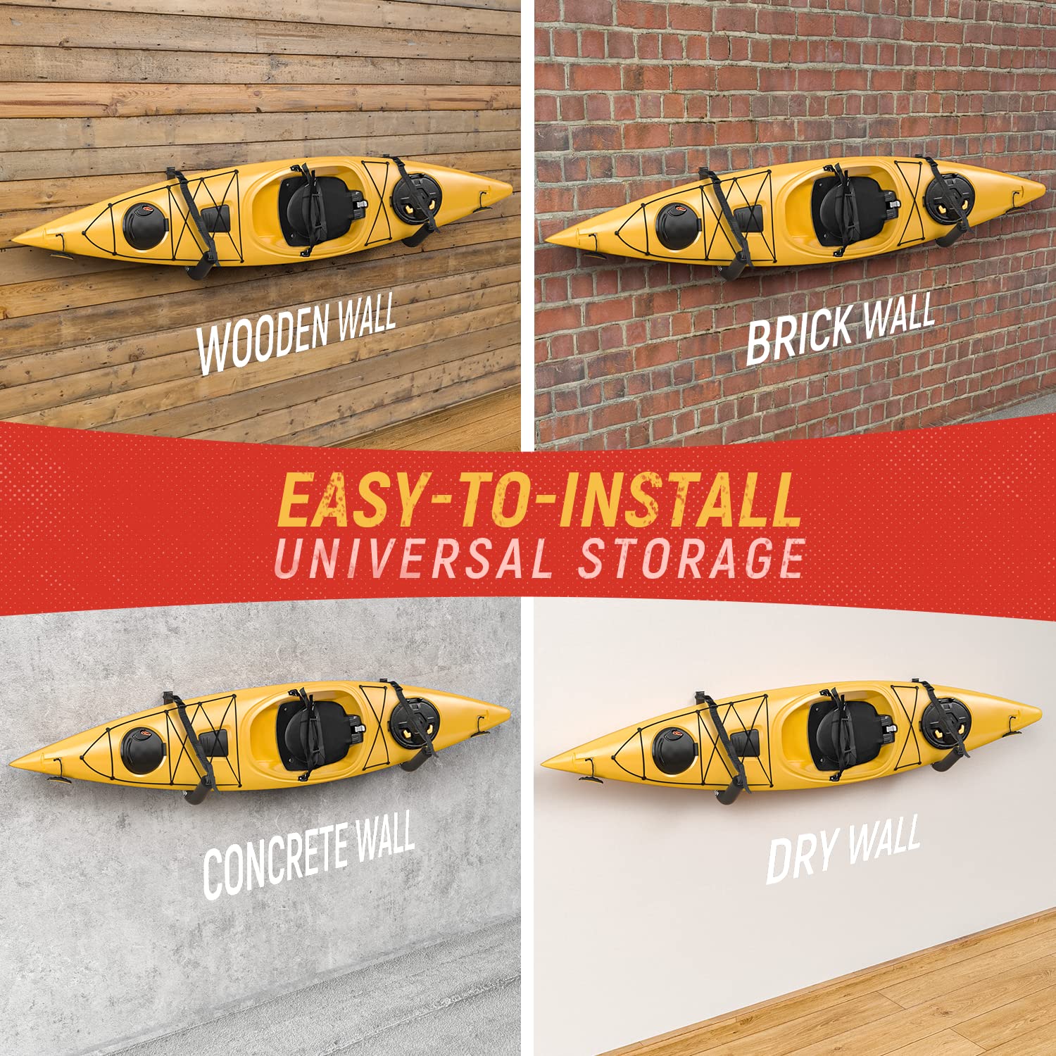Aa Products Kayak Storage Wall Mount Racks For Canoe Kayak Paddle Boards Wall Hanging Hooks, Set Of 2