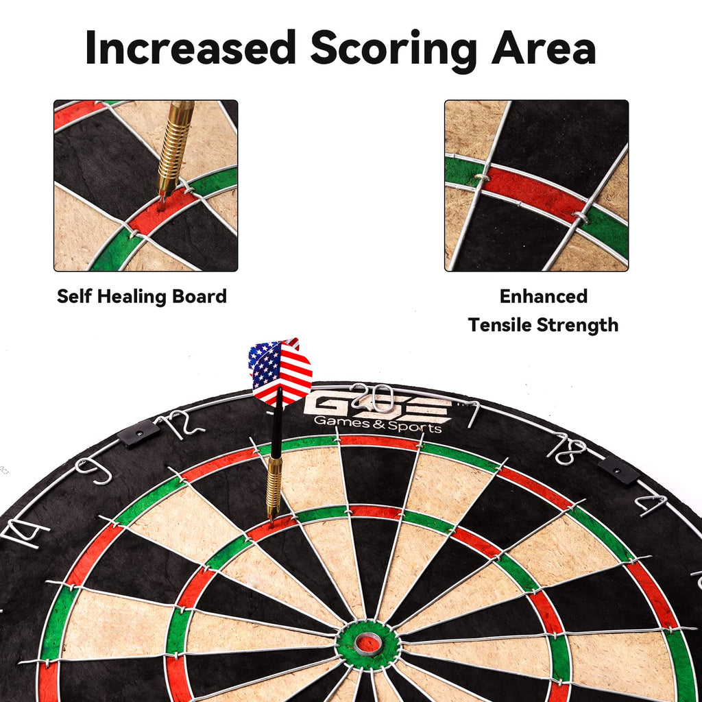Gse 18'' Dart Board Set, Professional Self-Healing Bristle Dart Board Games Set With Six 17 Grams Steel Tip Darts, Regulation Si