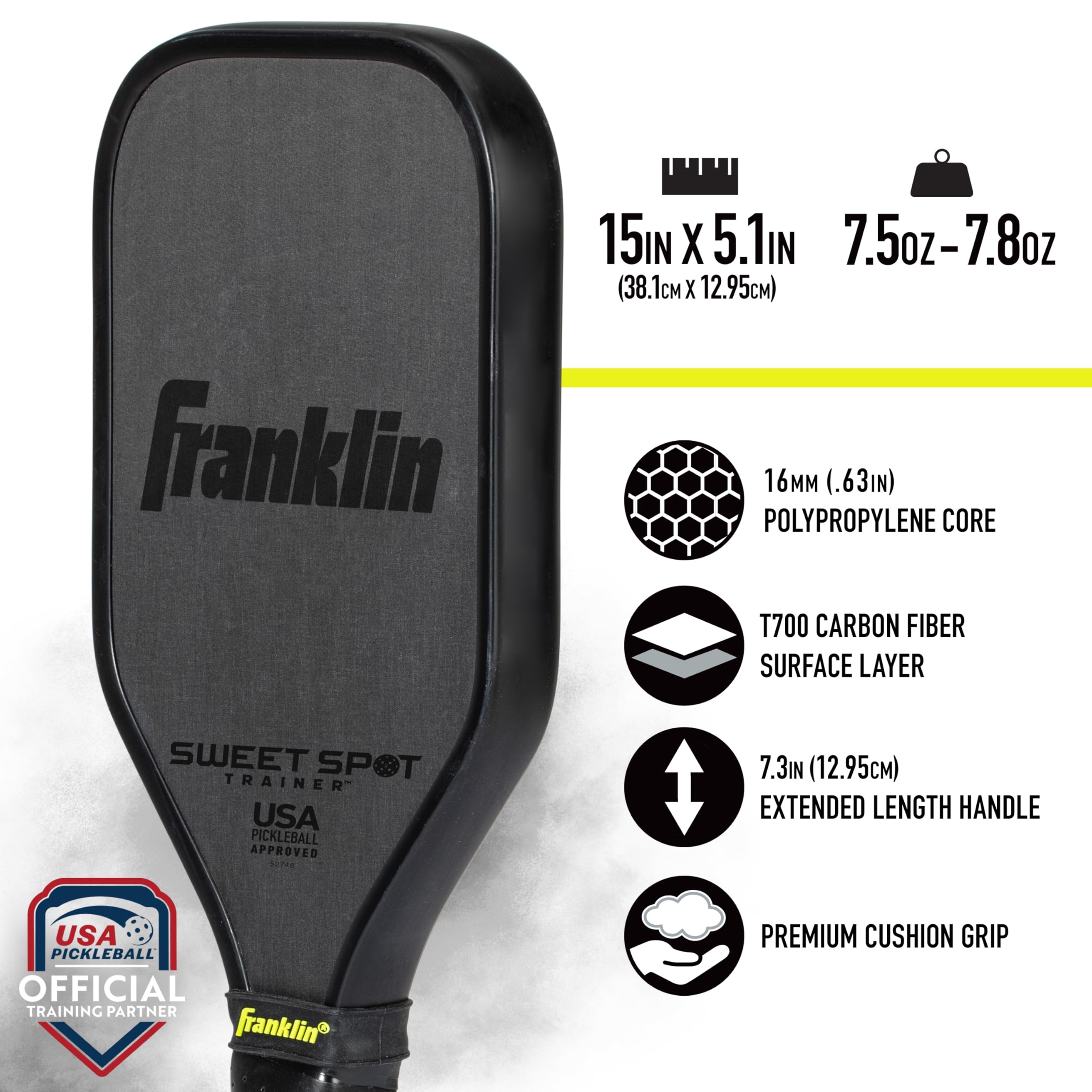 Franklin Sports Sweet Spot Training Pickleball Paddle - Pickleball Trainer Practice Paddle With Extra Long Handle - Sweet Spot S