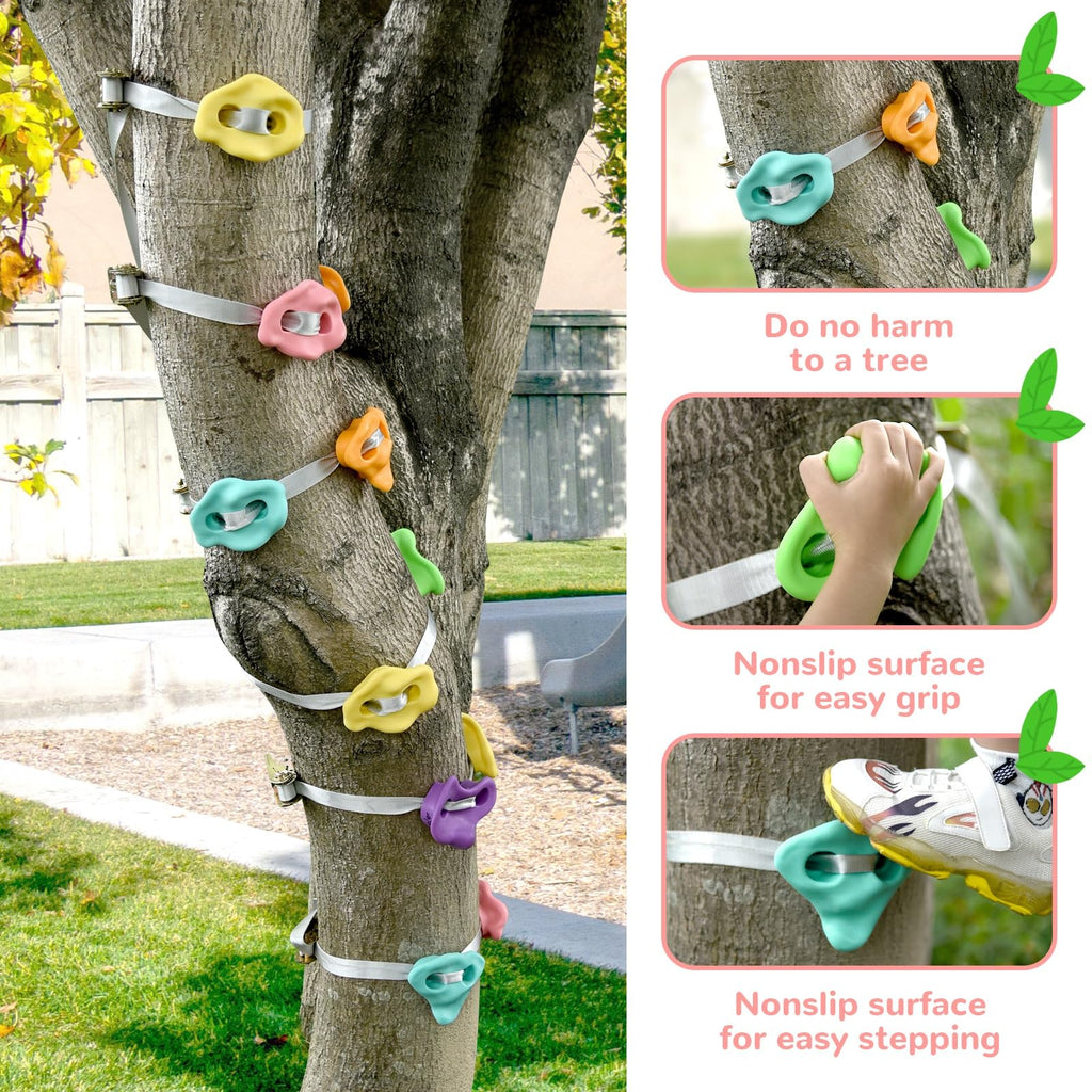 Topnew 12 Ninja Tree Climbing Holds For Kids Climber, Tree Climbing Kit With 6 Ratchet Straps For Outdoor Ninja Warrior Obstacle
