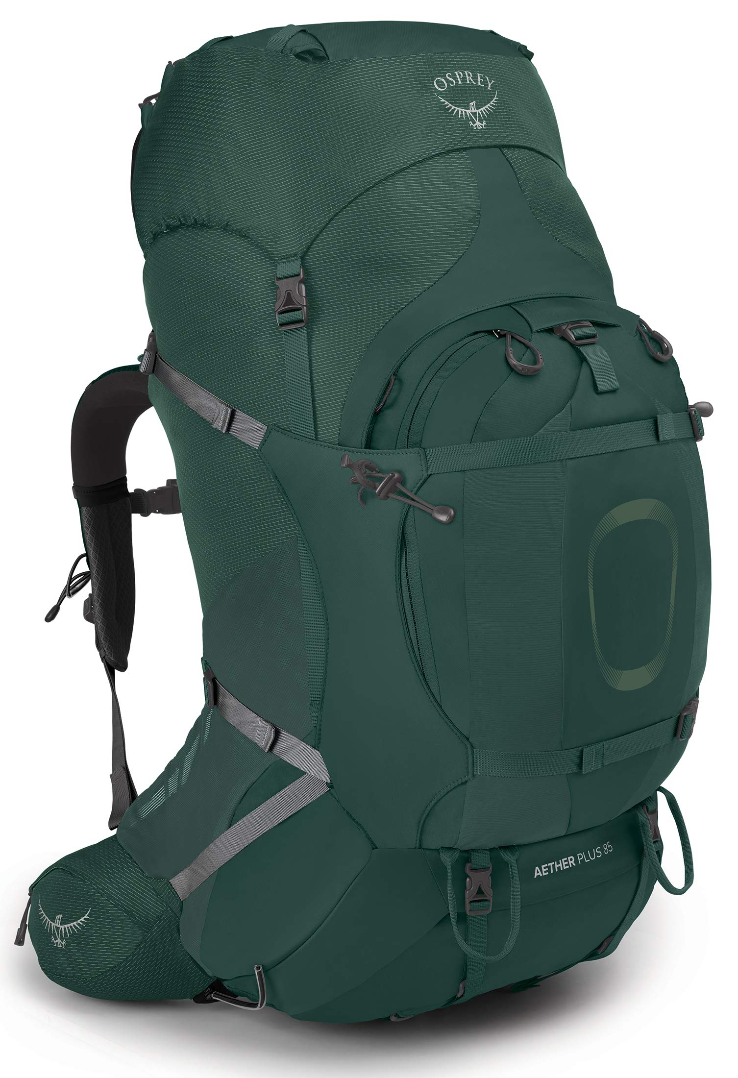 Osprey Aether Plus 85L Mens Backpacking Backpack, Axo Green, L/XL