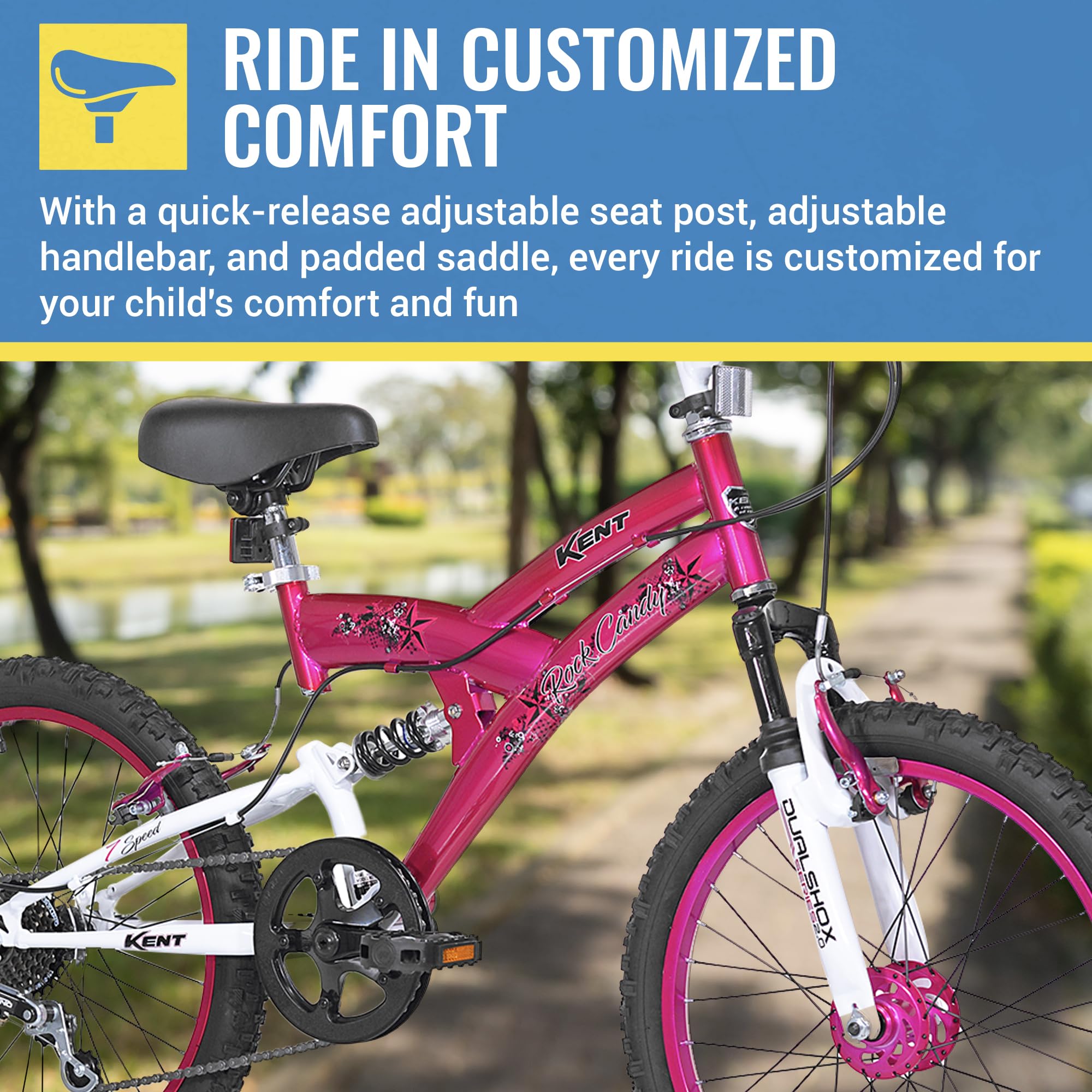 Kent International 20'' Kent Rock Candy Girls Bike - 20 Inch Girls Bike With Front & Rear Hand Brakes And 7 Speed Twist Shifting