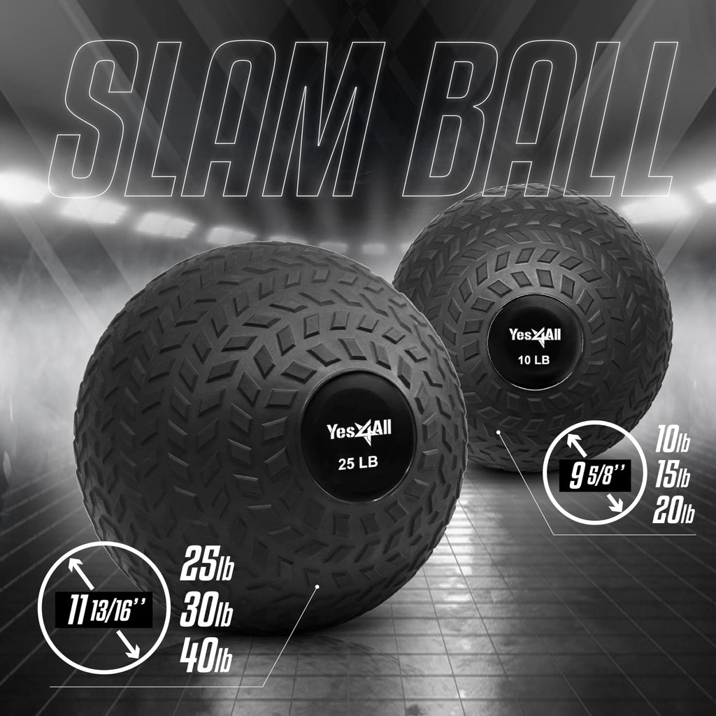 Yes4All 20 Lbs Slam Ball For Strength Workout - Slam Medicine Ball (20 Lbs, Black)