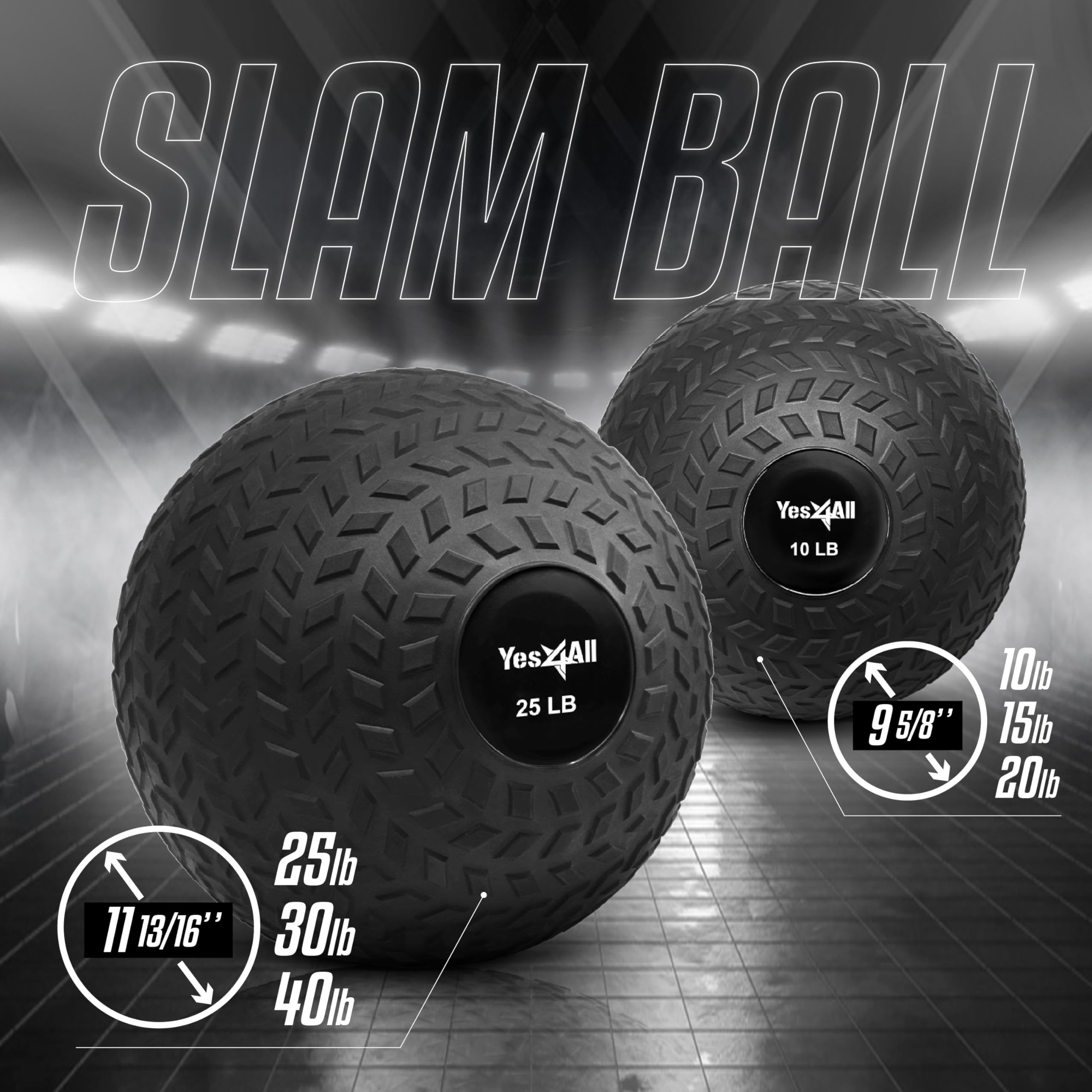 Yes4All 20 Lbs Slam Ball For Strength Workout - Slam Medicine Ball (20 Lbs, Black)
