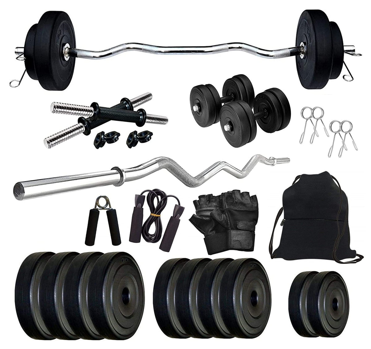 Star X Home Gym Kit For Men & Women | Exercise Equipment | 3Ft Curl Rod, Pvc Dumbbell Plates, Leather Gym Gloves, Gym Bag, Skipp