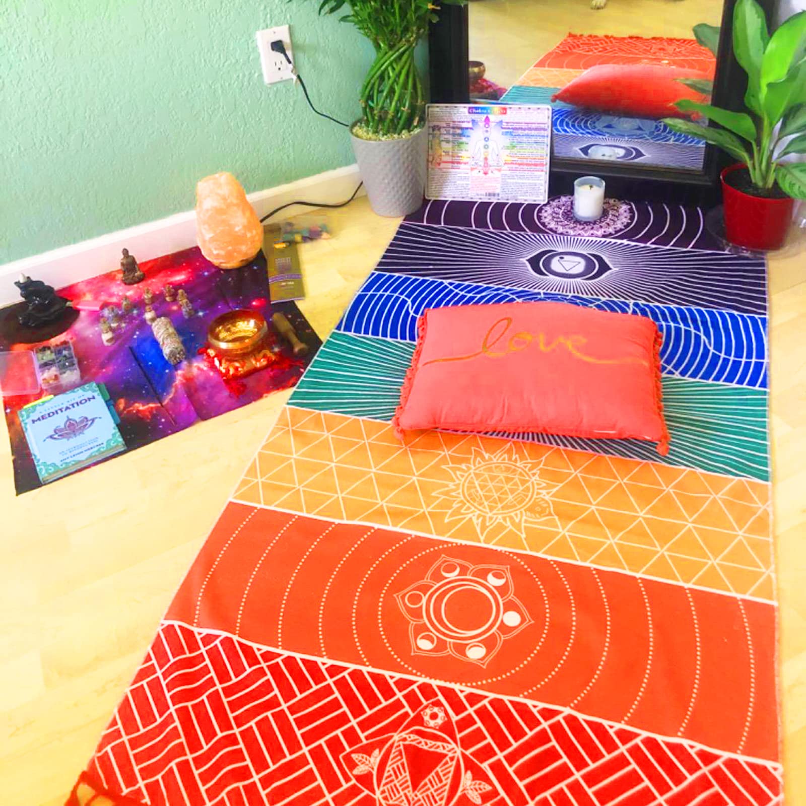 Neasyth Mexican Yoga Mat Beach Picnic Blanket Chakra Meditation Mat Yoga Rug Sunscreen Shawl Chakra Wall Tapestry Decor Boho Pil