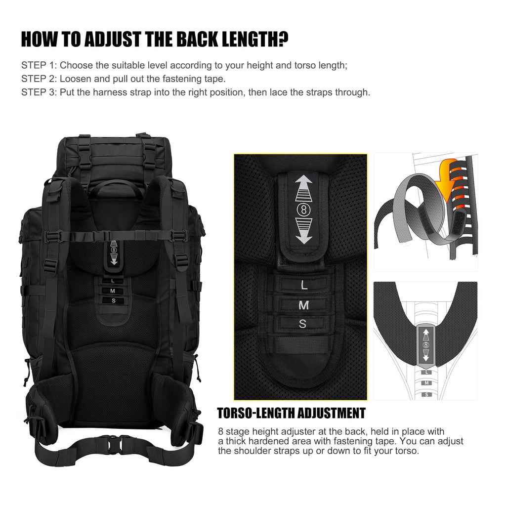 Mardingtop 70L Hiking Internal Frame Backpacks With Rain Cover Black